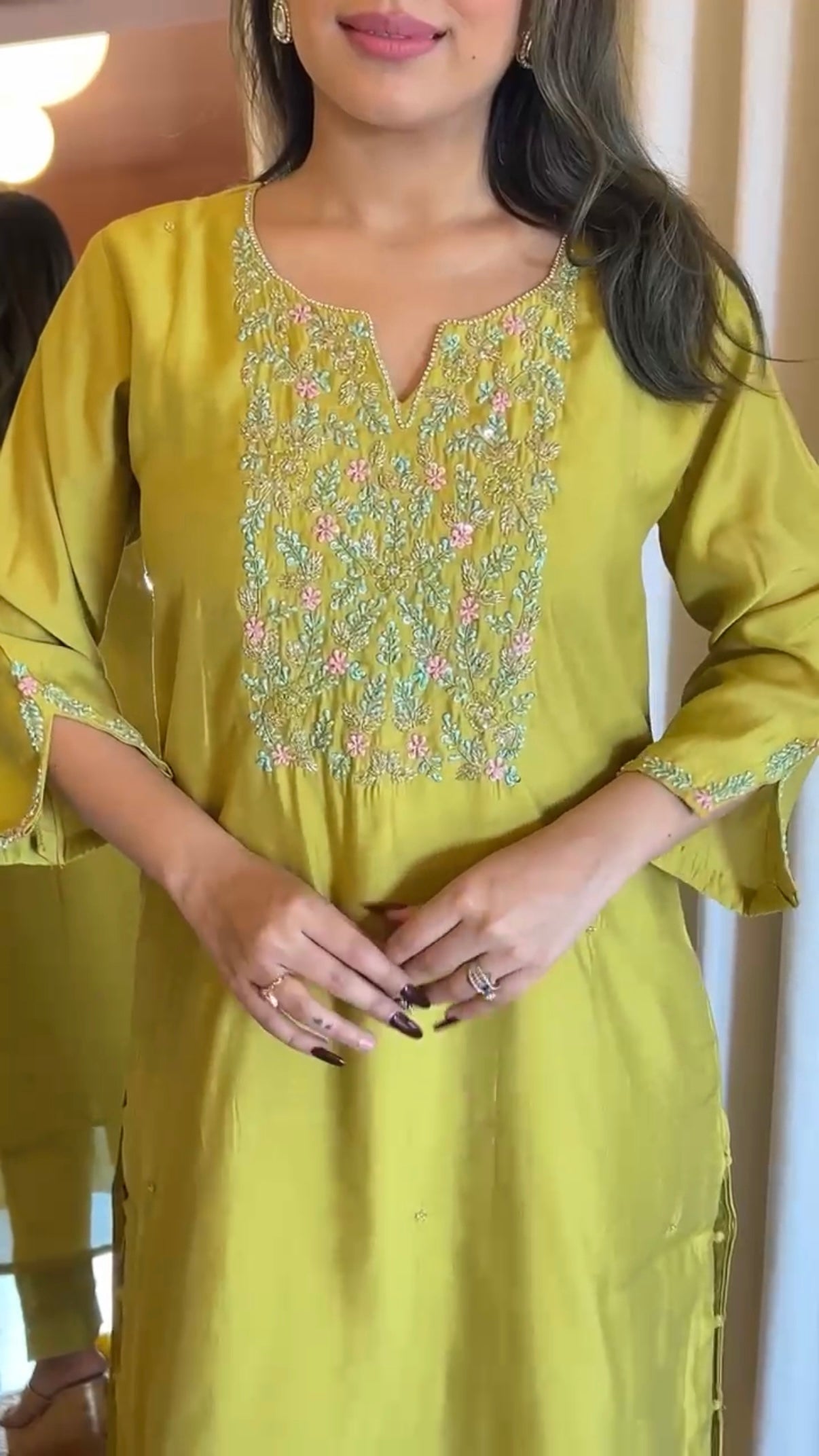 “AMALA” Premium roman silk handcrafted kurti set