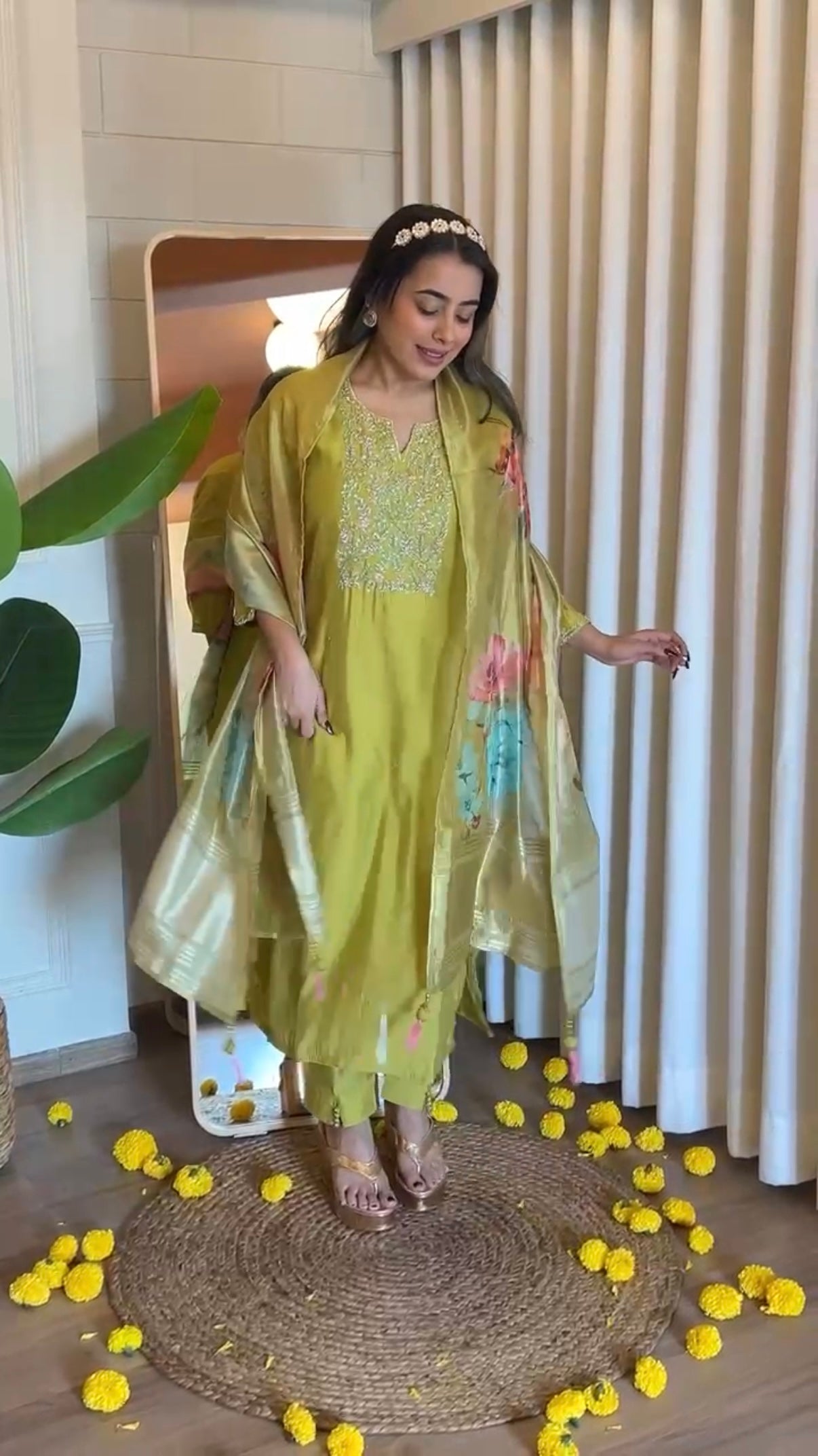 “AMALA” Premium roman silk handcrafted kurti set
