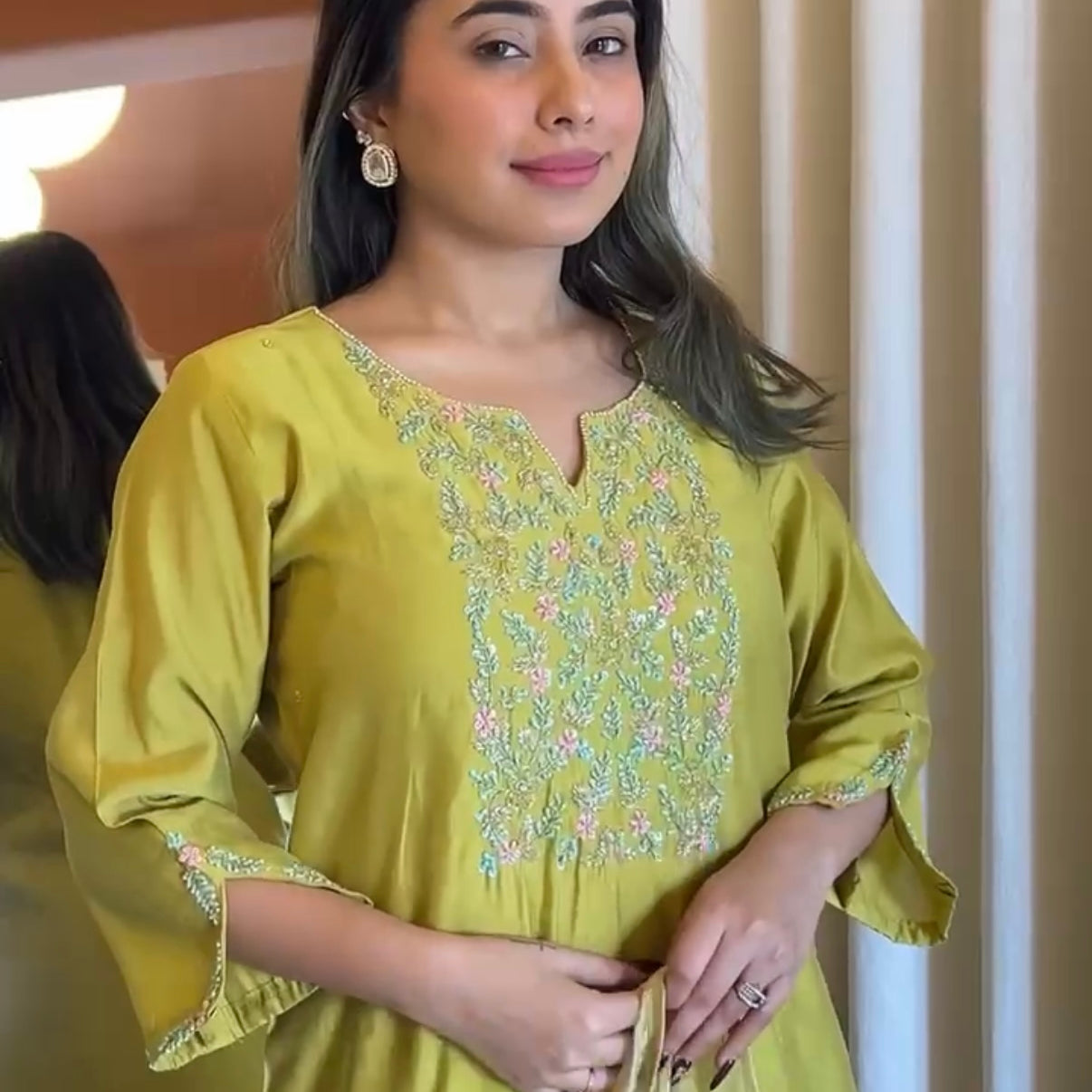 “AMALA” Premium roman silk handcrafted kurti set
