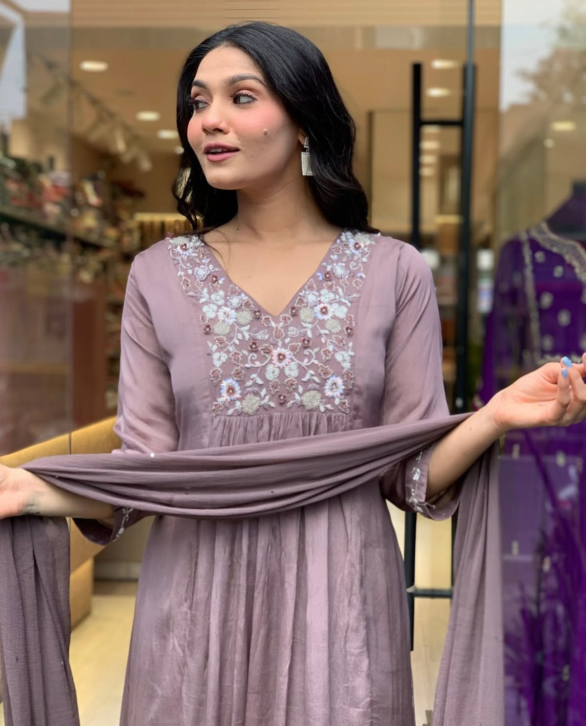 “OLIVIA” Premium chinnon anarkali suit set