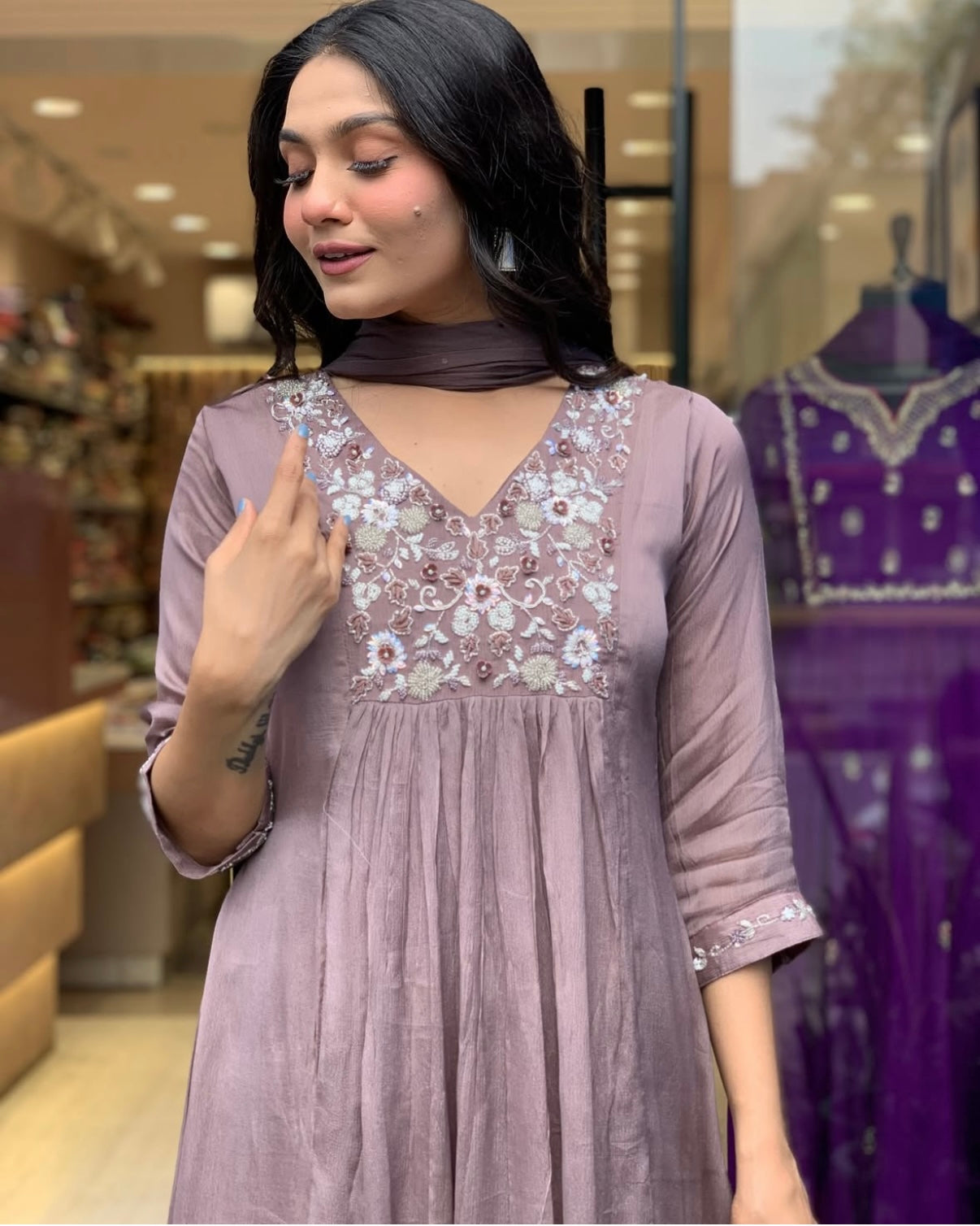 “OLIVIA” Premium chinnon anarkali suit set
