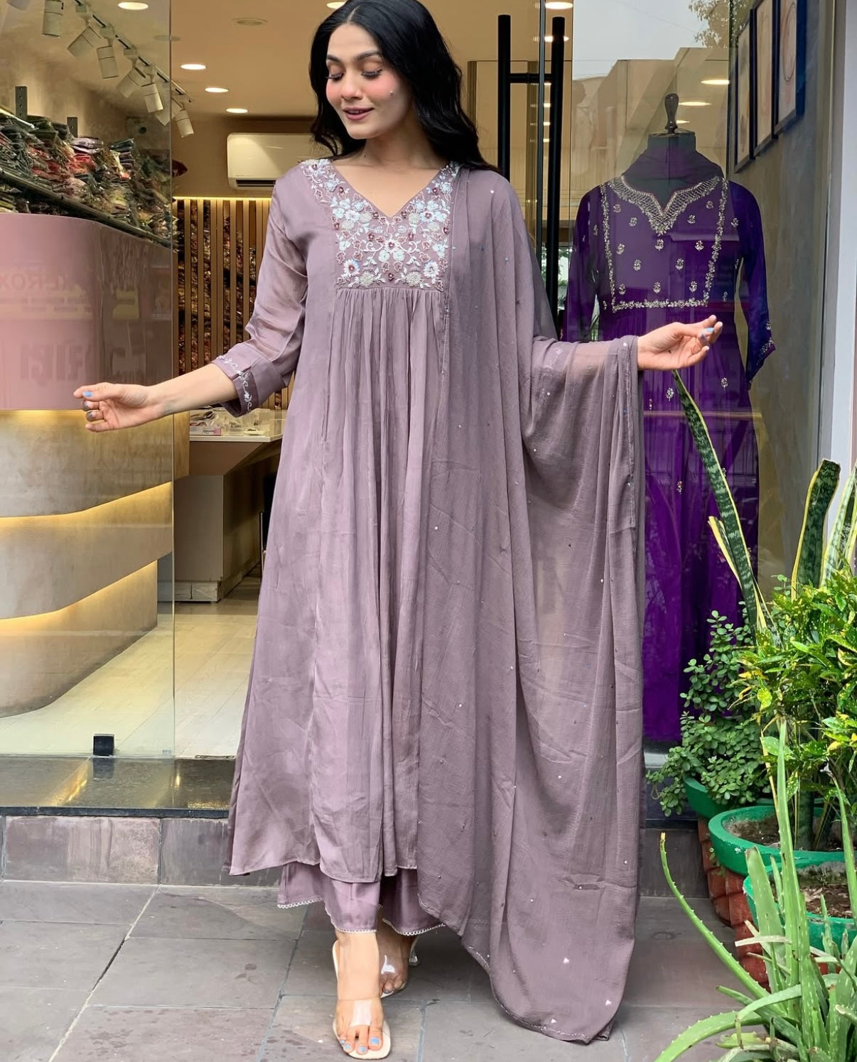 “OLIVIA” Premium chinnon anarkali suit set