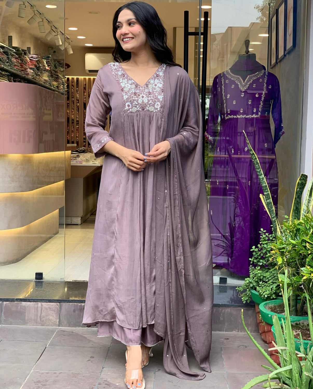 “OLIVIA” Premium chinnon anarkali suit set