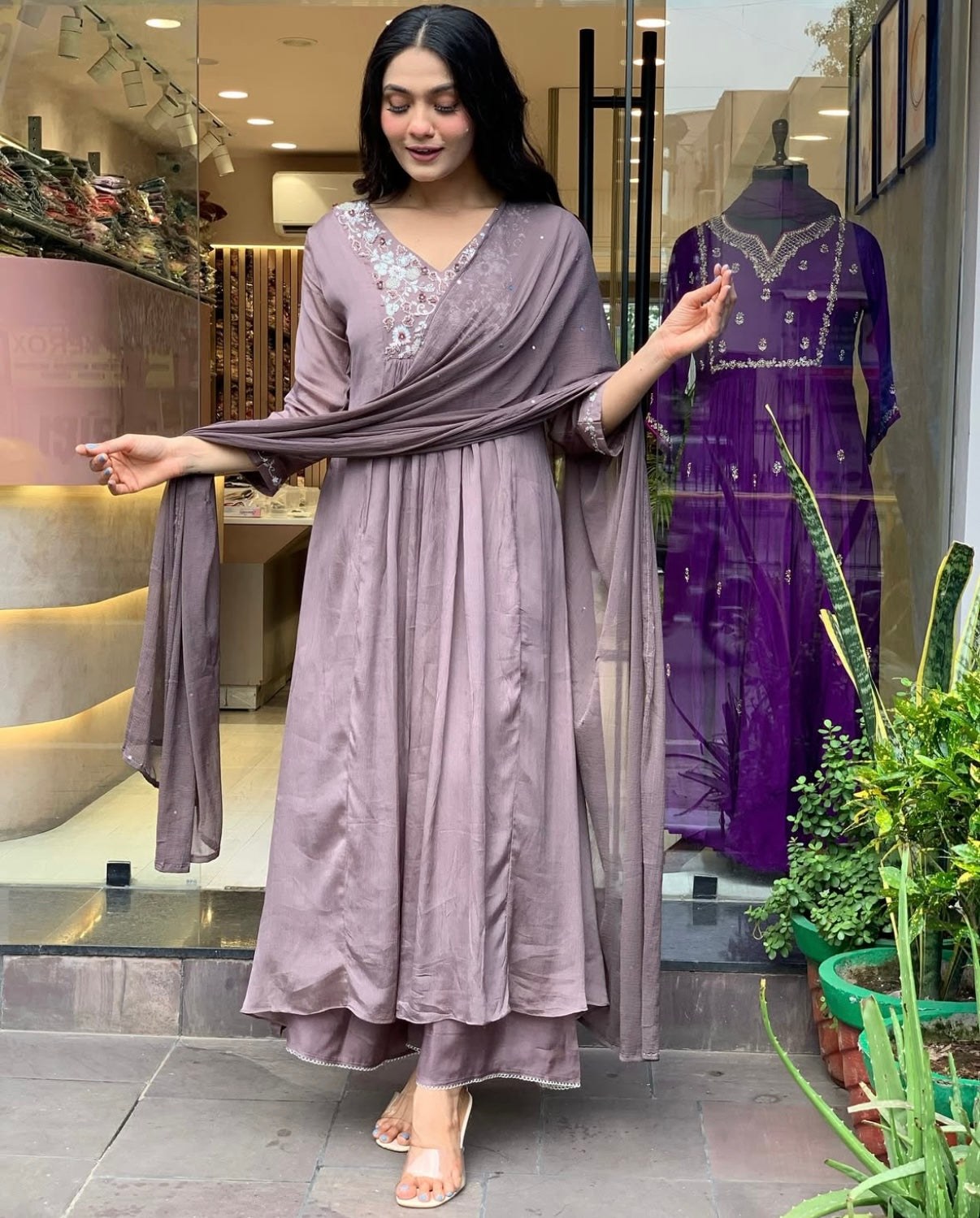 “OLIVIA” Premium chinnon anarkali suit set