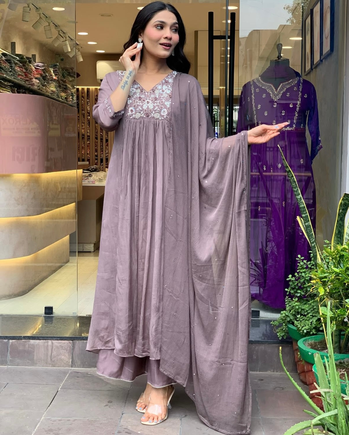 “OLIVIA” Premium chinnon anarkali suit set