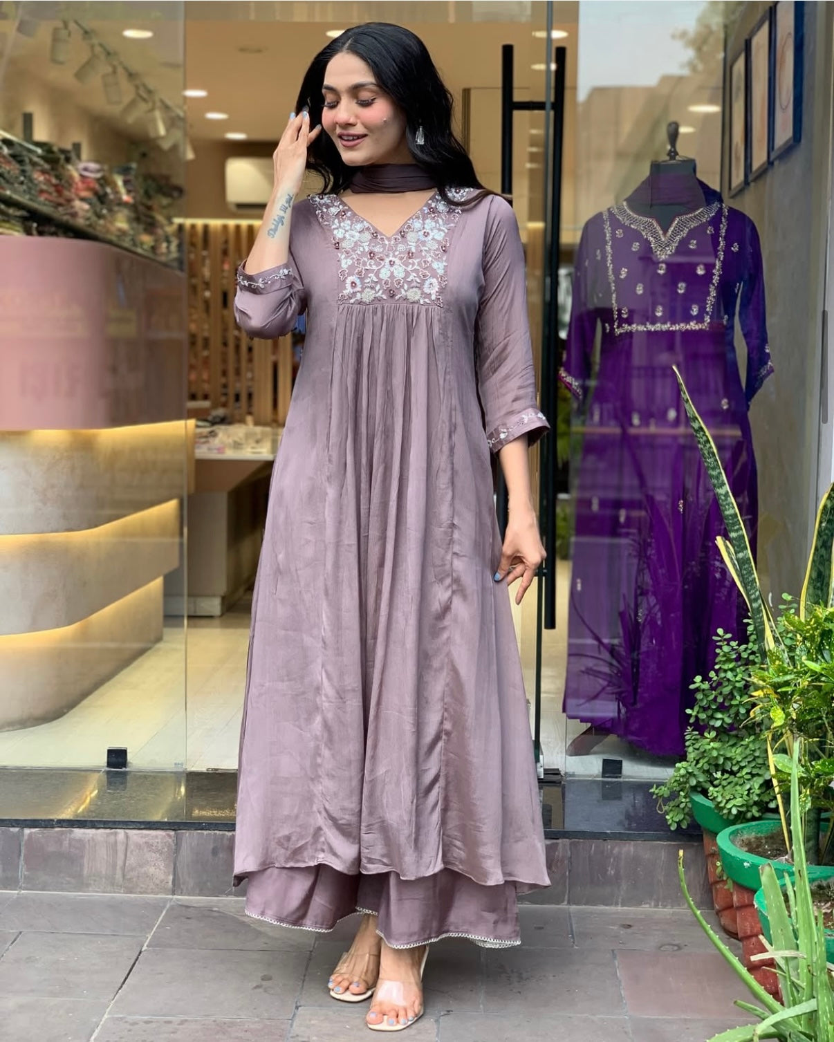 “OLIVIA” Premium chinnon anarkali suit set