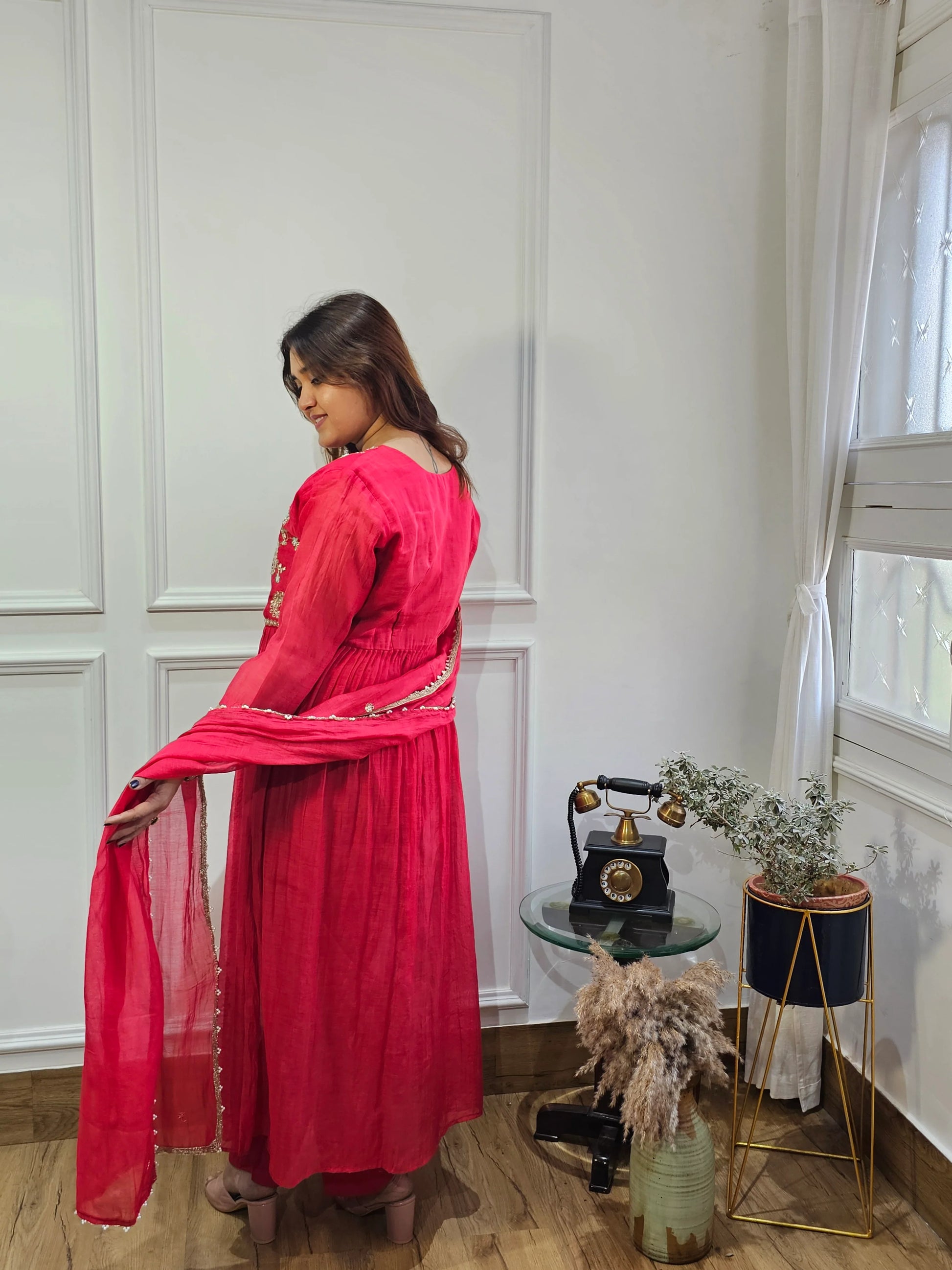 “MAITHALI” Beautiful side cut Mul Chanderi dress