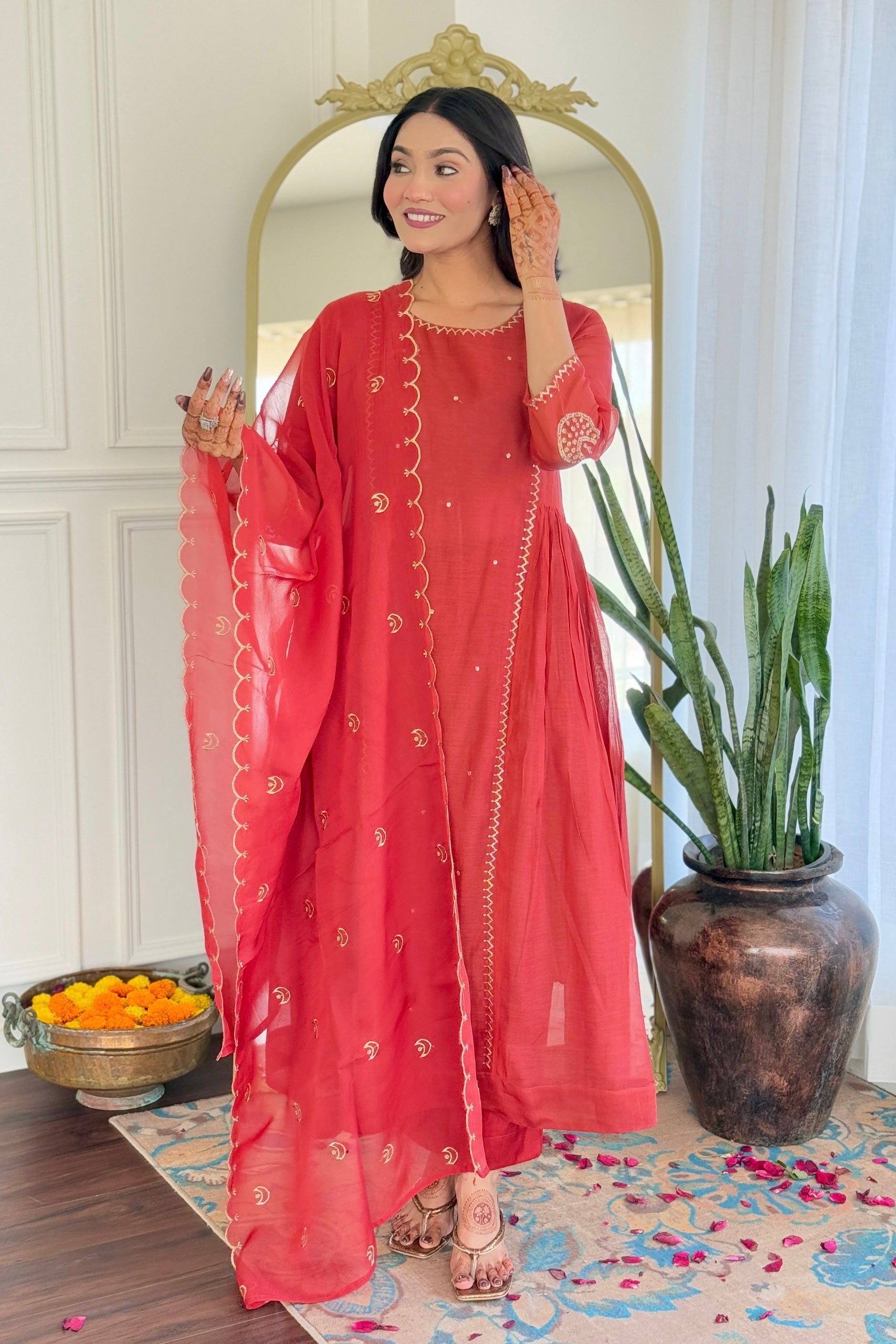 “MUL” Beautiful Mul Chanderi anarkali kurti set