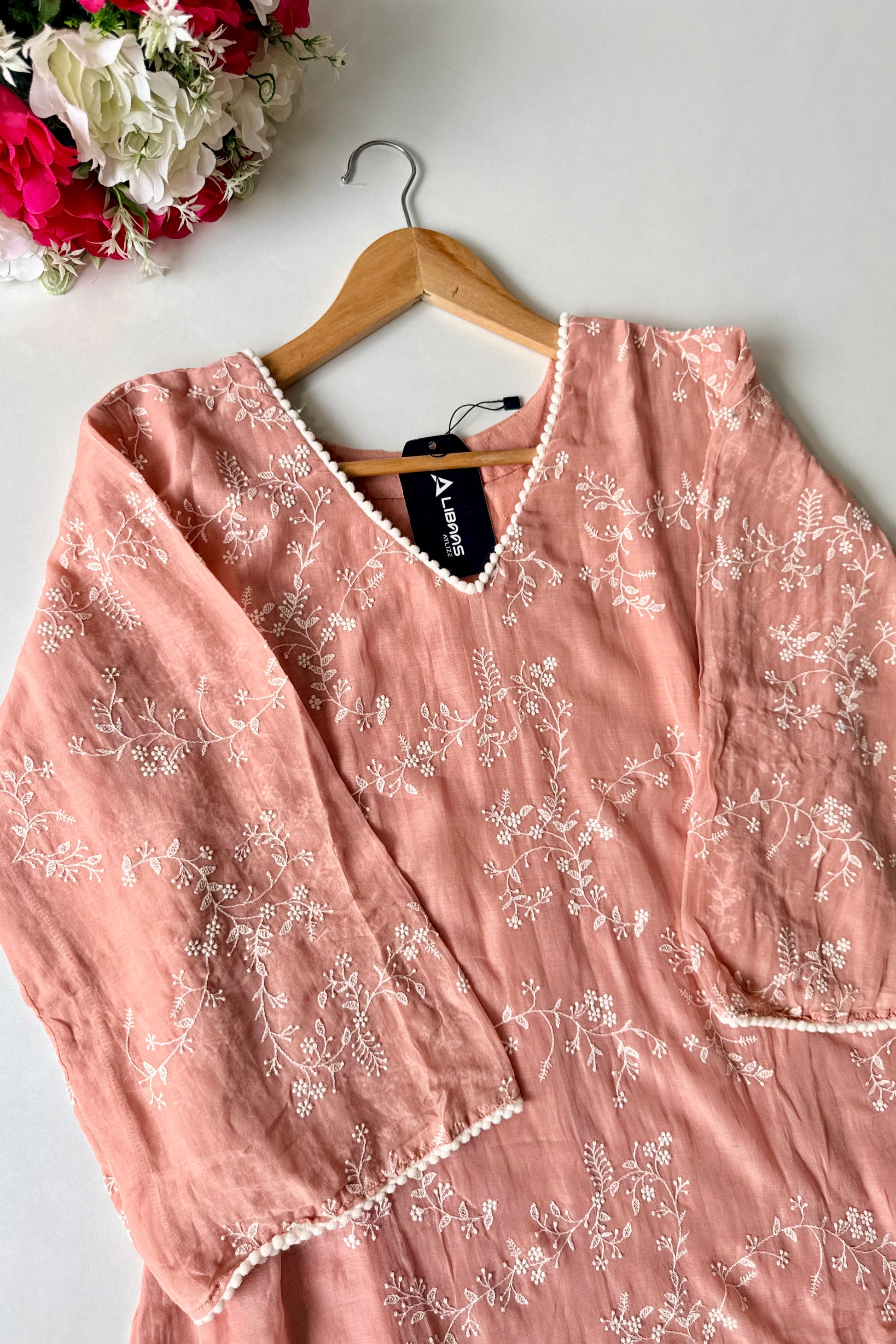 “Elina” Blush Peach Mul Chanderi A Line Suit set 🛍️
