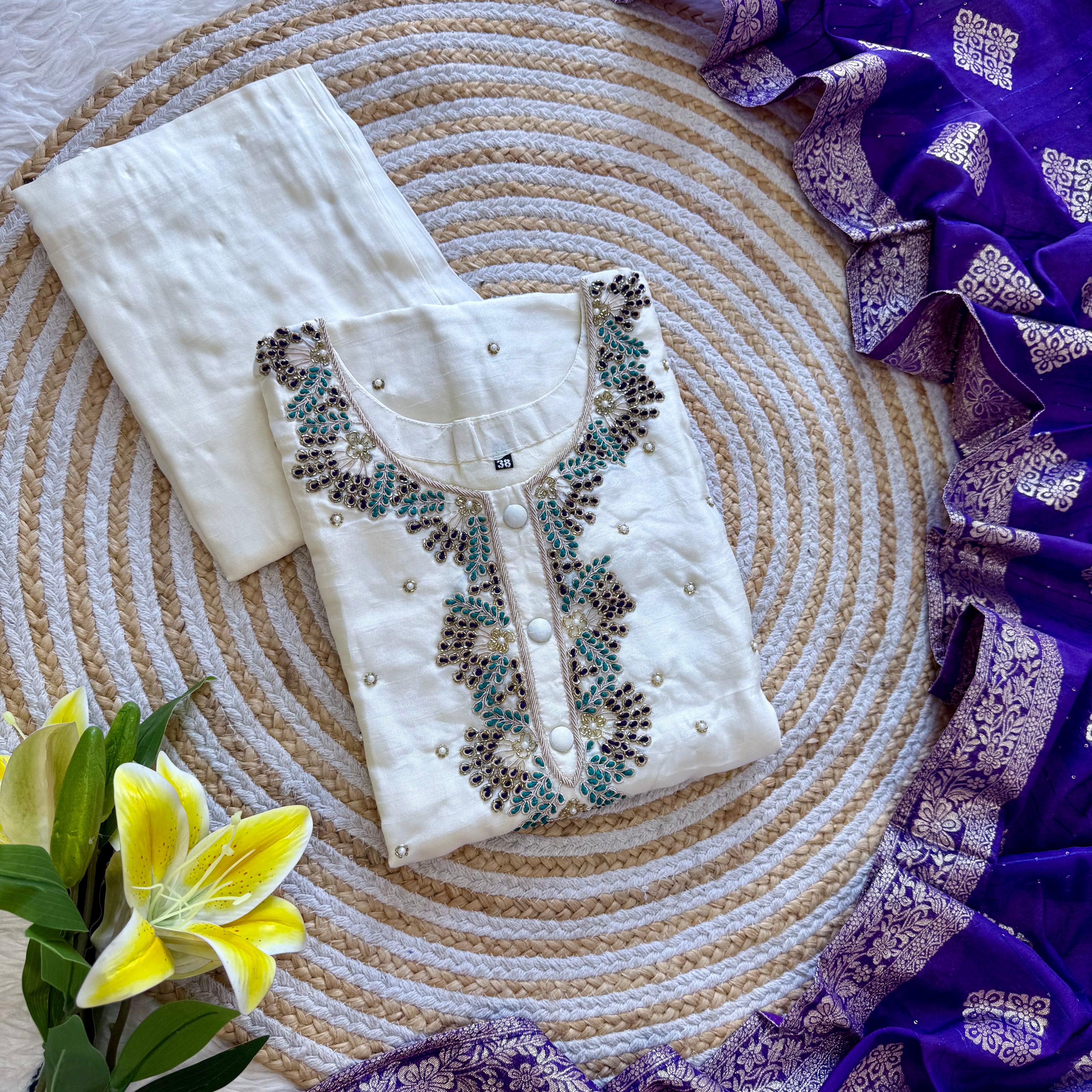 “SINZO” Party wear dola silk handcrafted kurti set