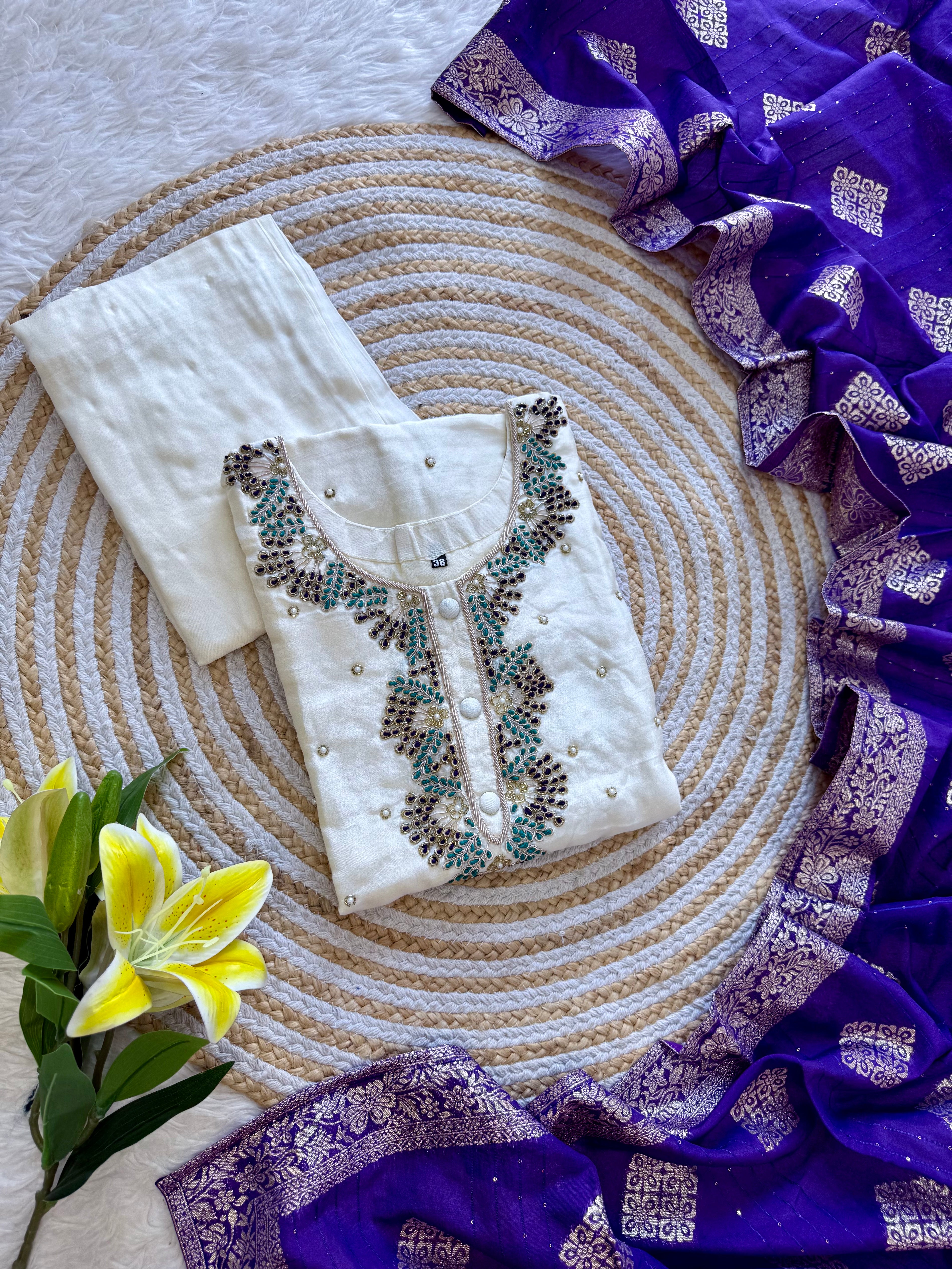 “SINZO” Party wear dola silk handcrafted kurti set