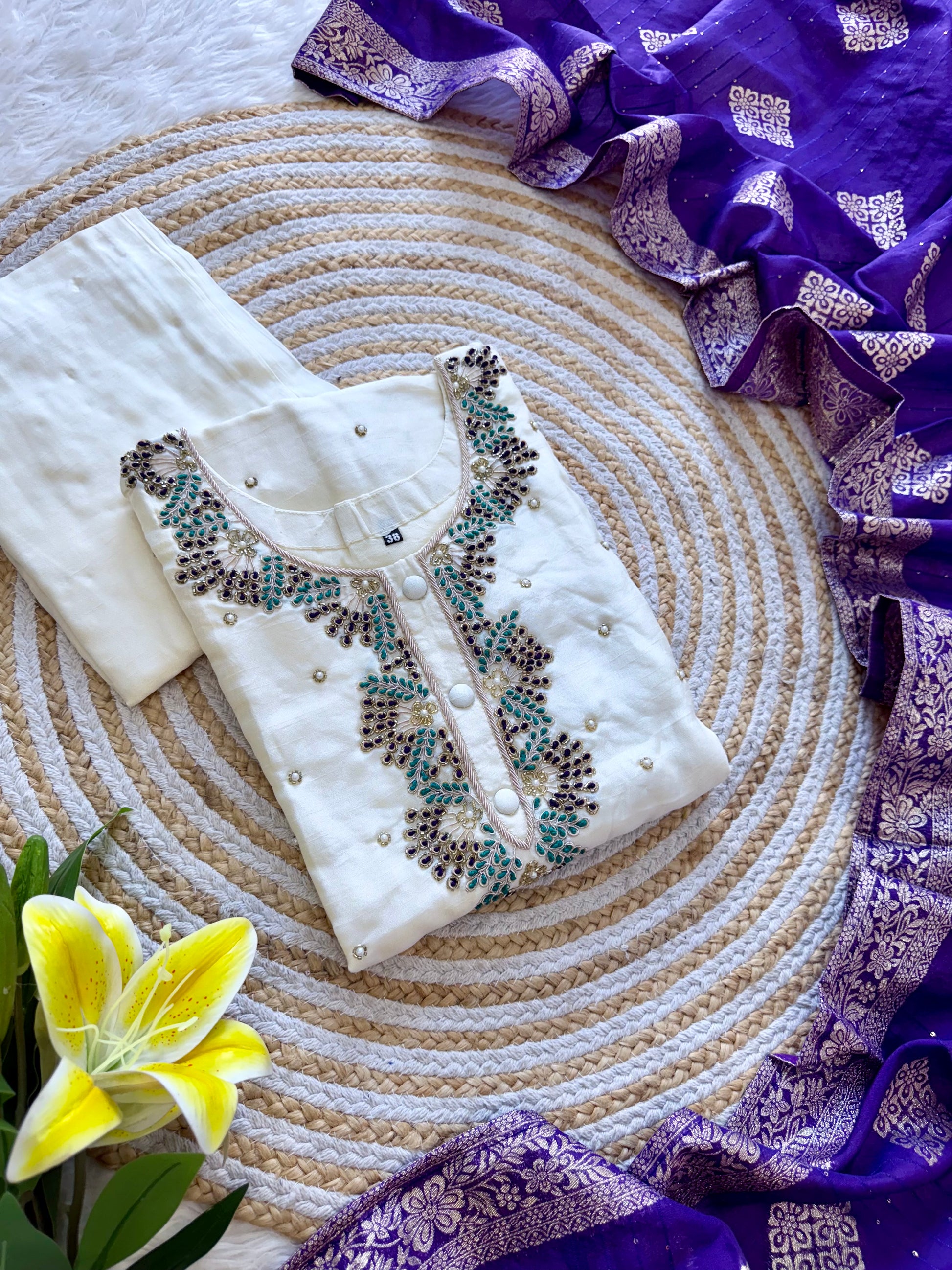 “SINZO” Party wear dola silk handcrafted kurti set