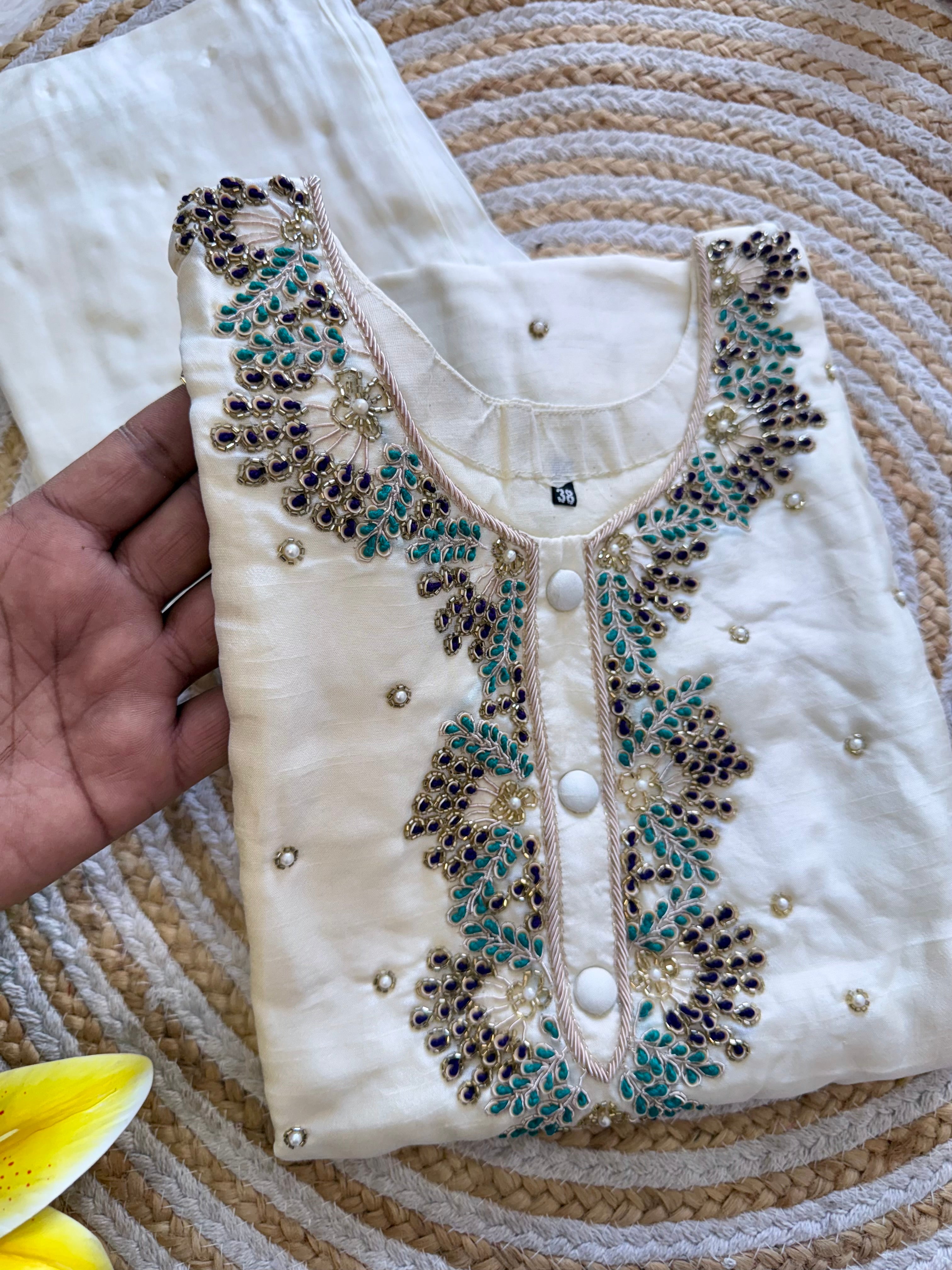 “SINZO” Party wear dola silk handcrafted kurti set