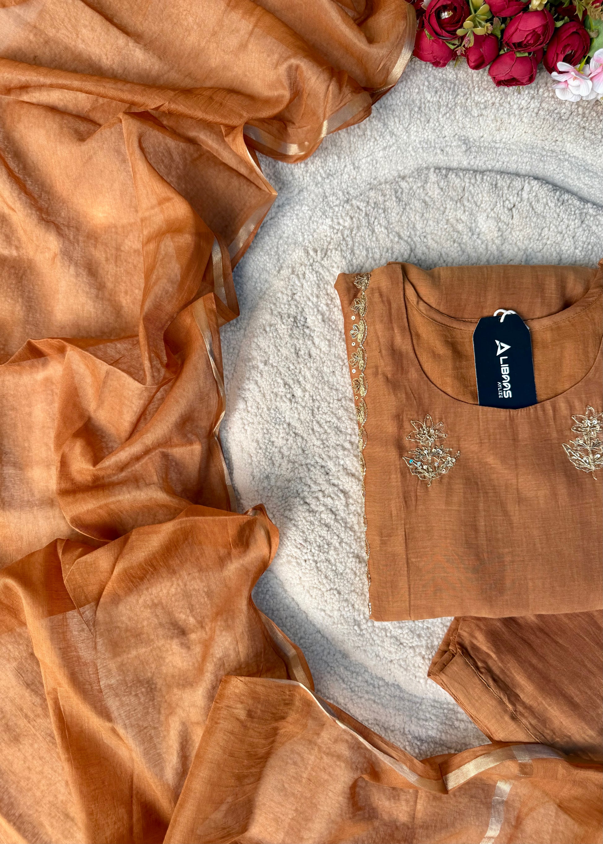 “Ujjwal” Copper Brown Mul Chanderi A Line Suit set 🛍️