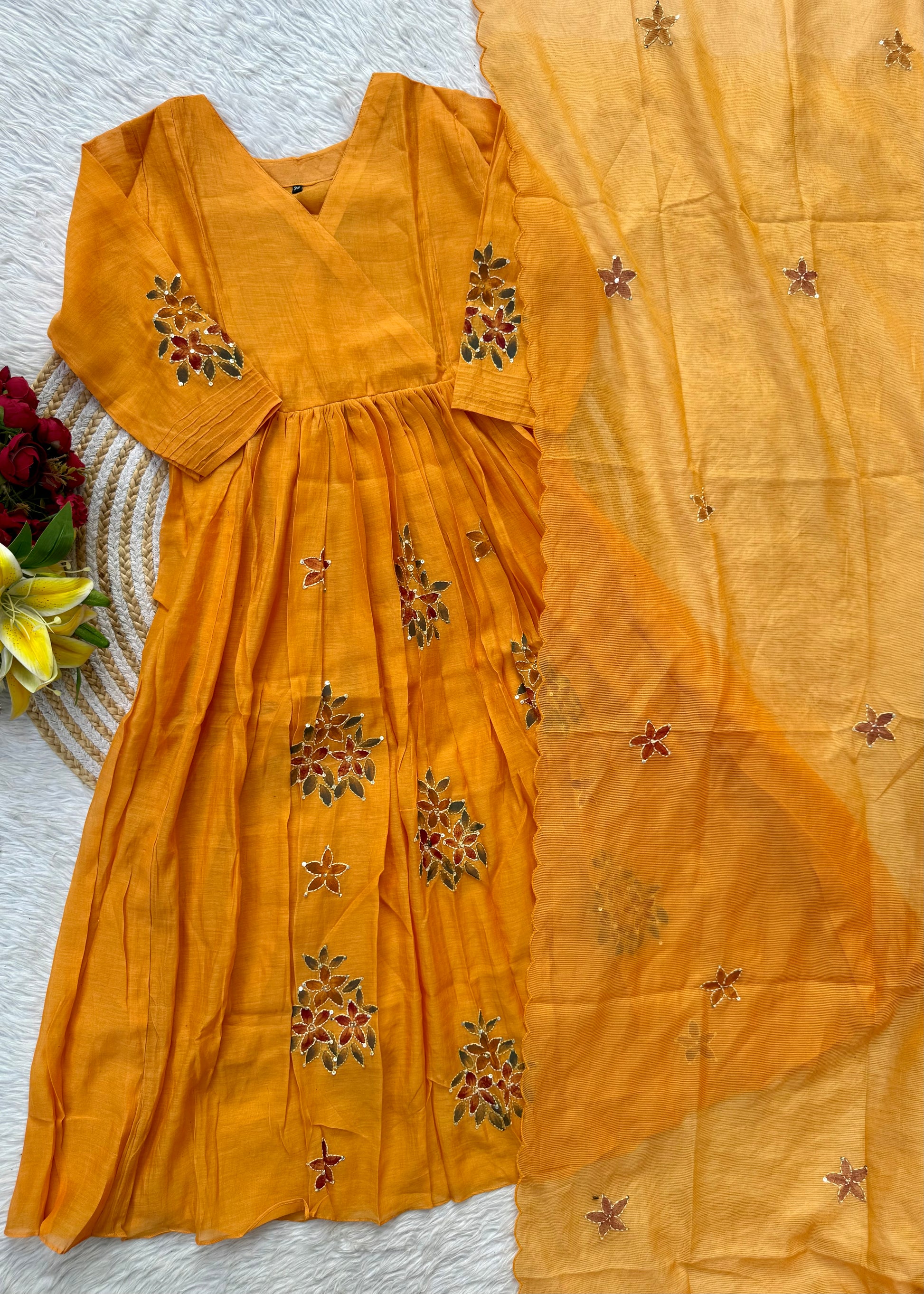 “SIZUMI” Mul Chanderi party wear anarkali suit set