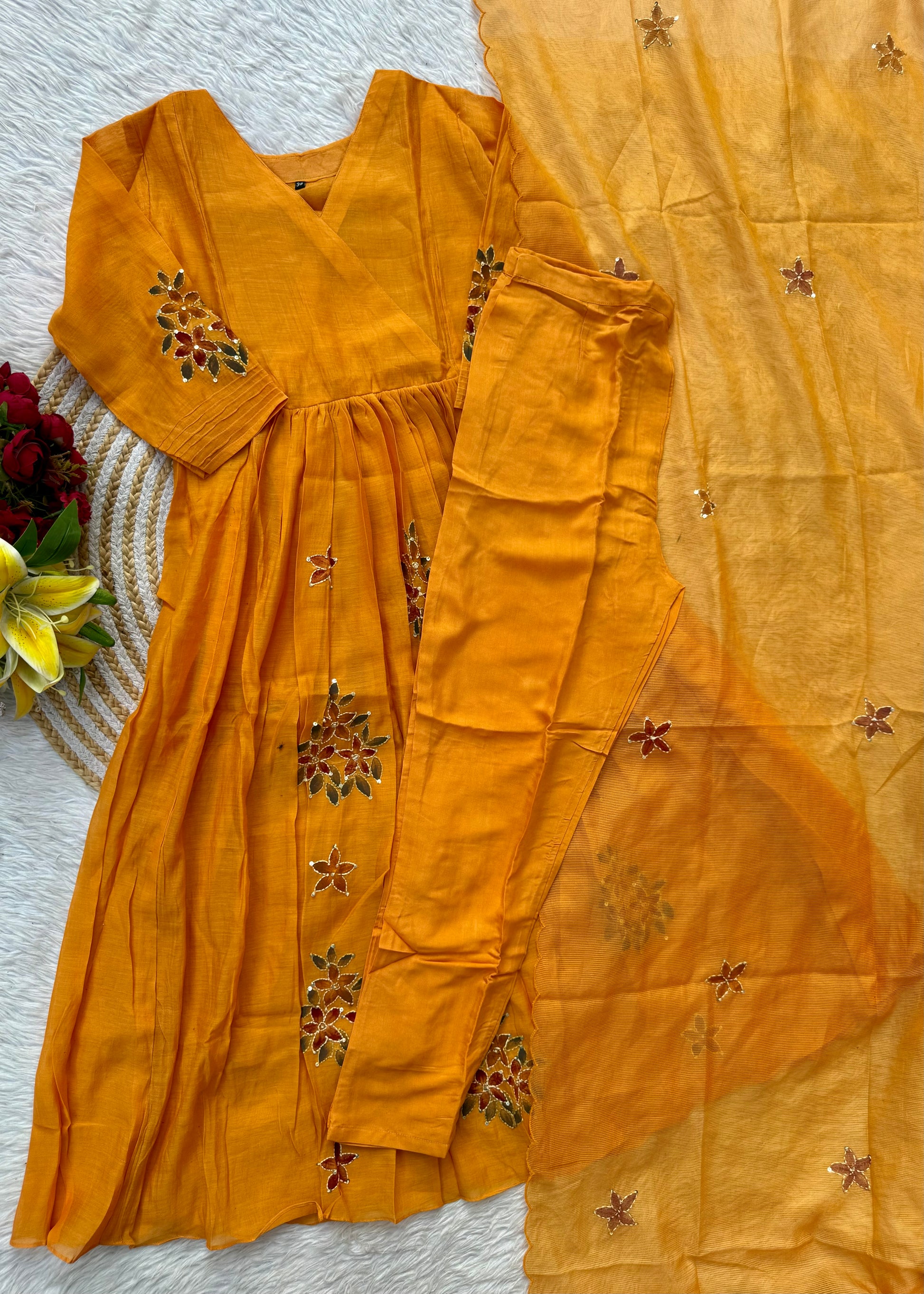 “SIZUMI” Mul Chanderi party wear anarkali suit set
