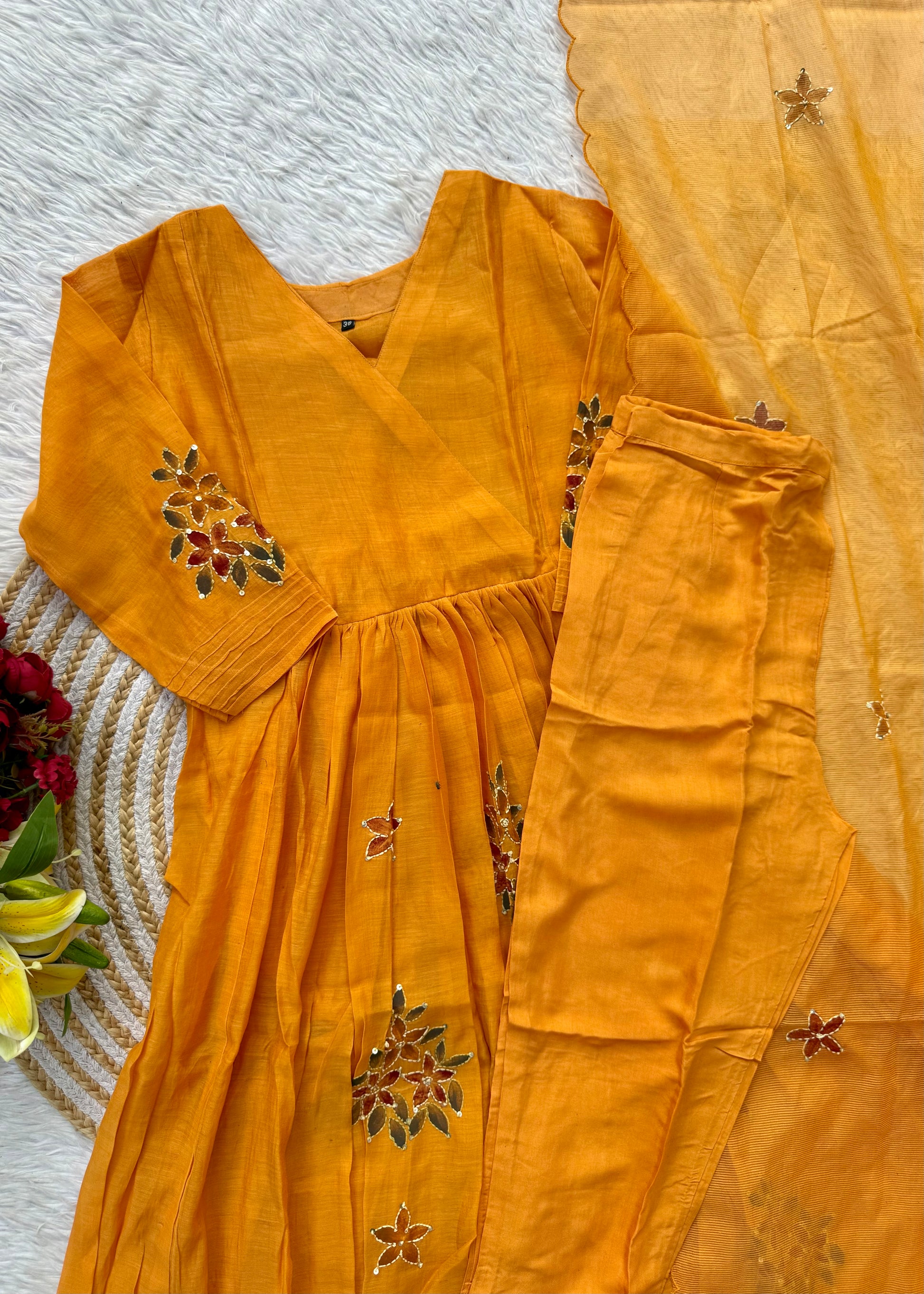 “SIZUMI” Mul Chanderi party wear anarkali suit set