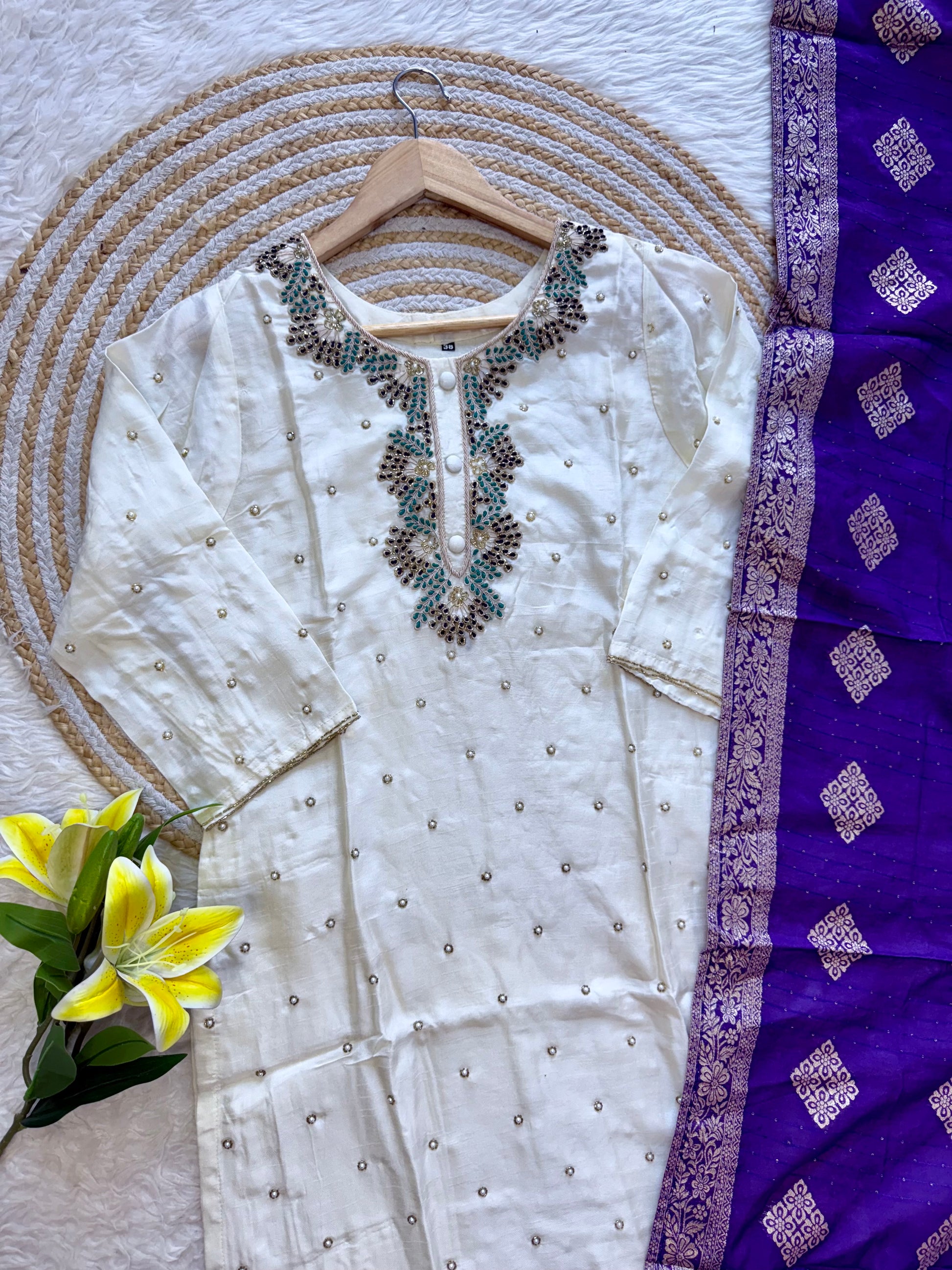 “SINZO” Party wear dola silk handcrafted kurti set