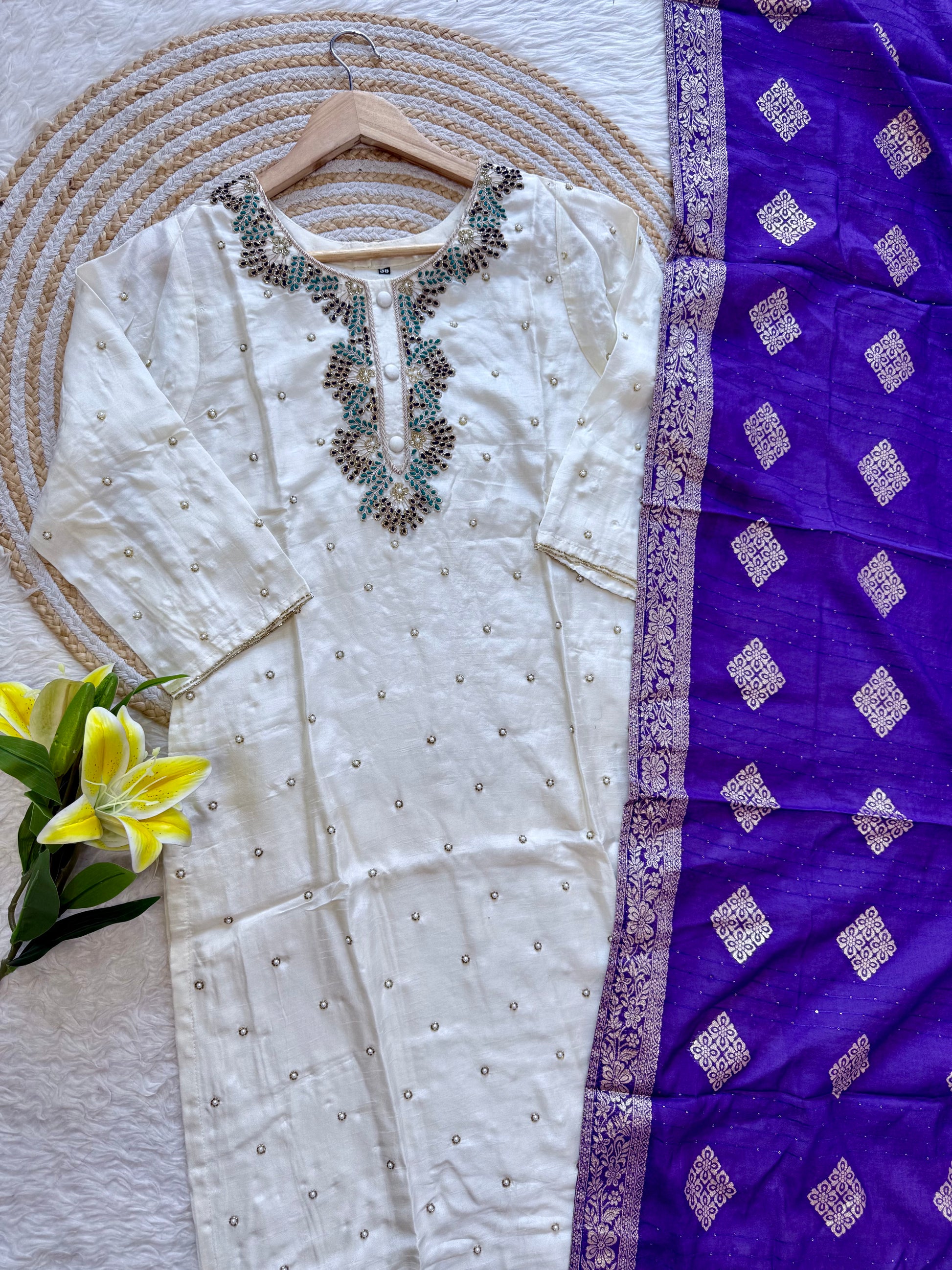 “SINZO” Party wear dola silk handcrafted kurti set