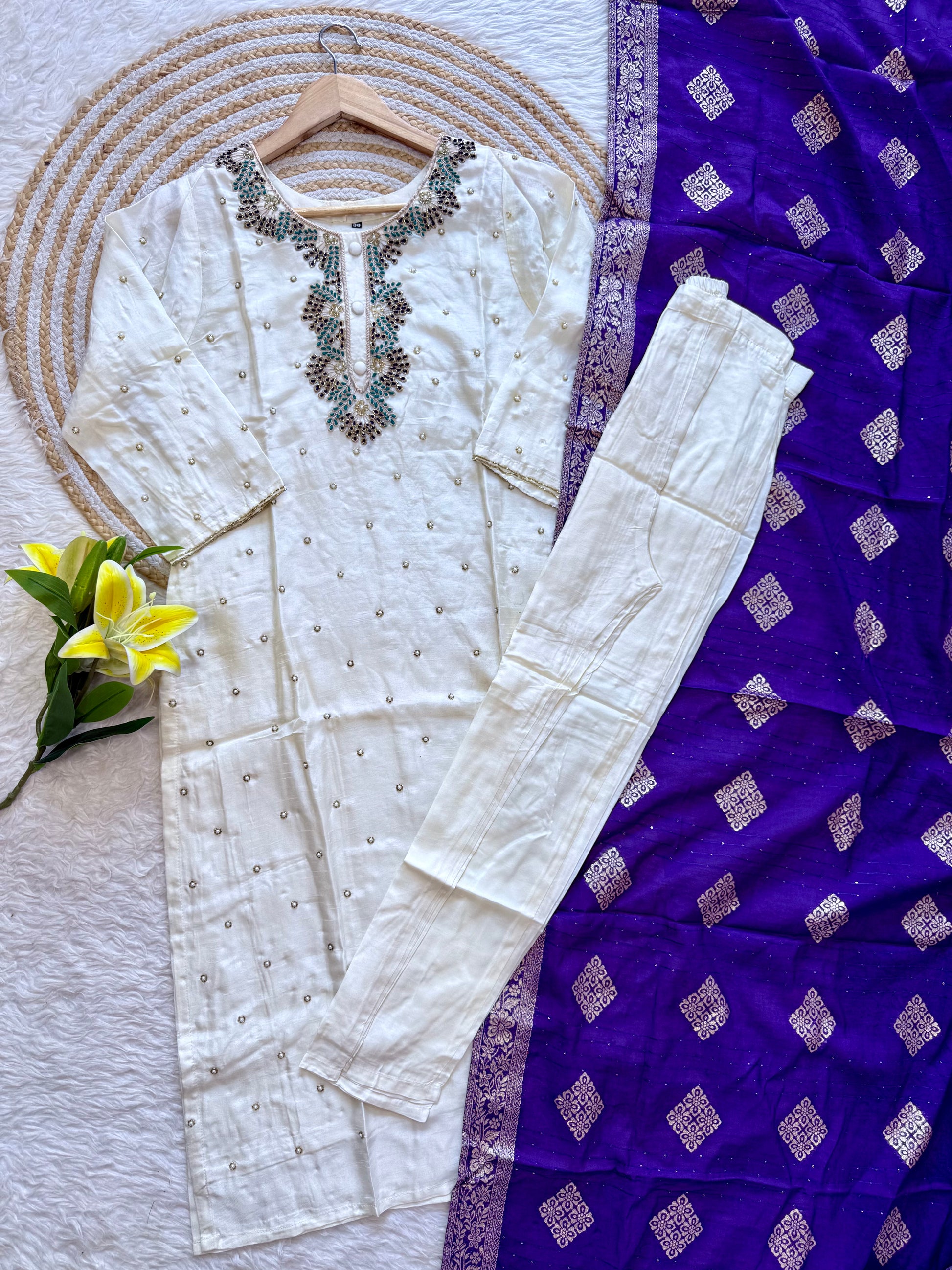 “SINZO” Party wear dola silk handcrafted kurti set