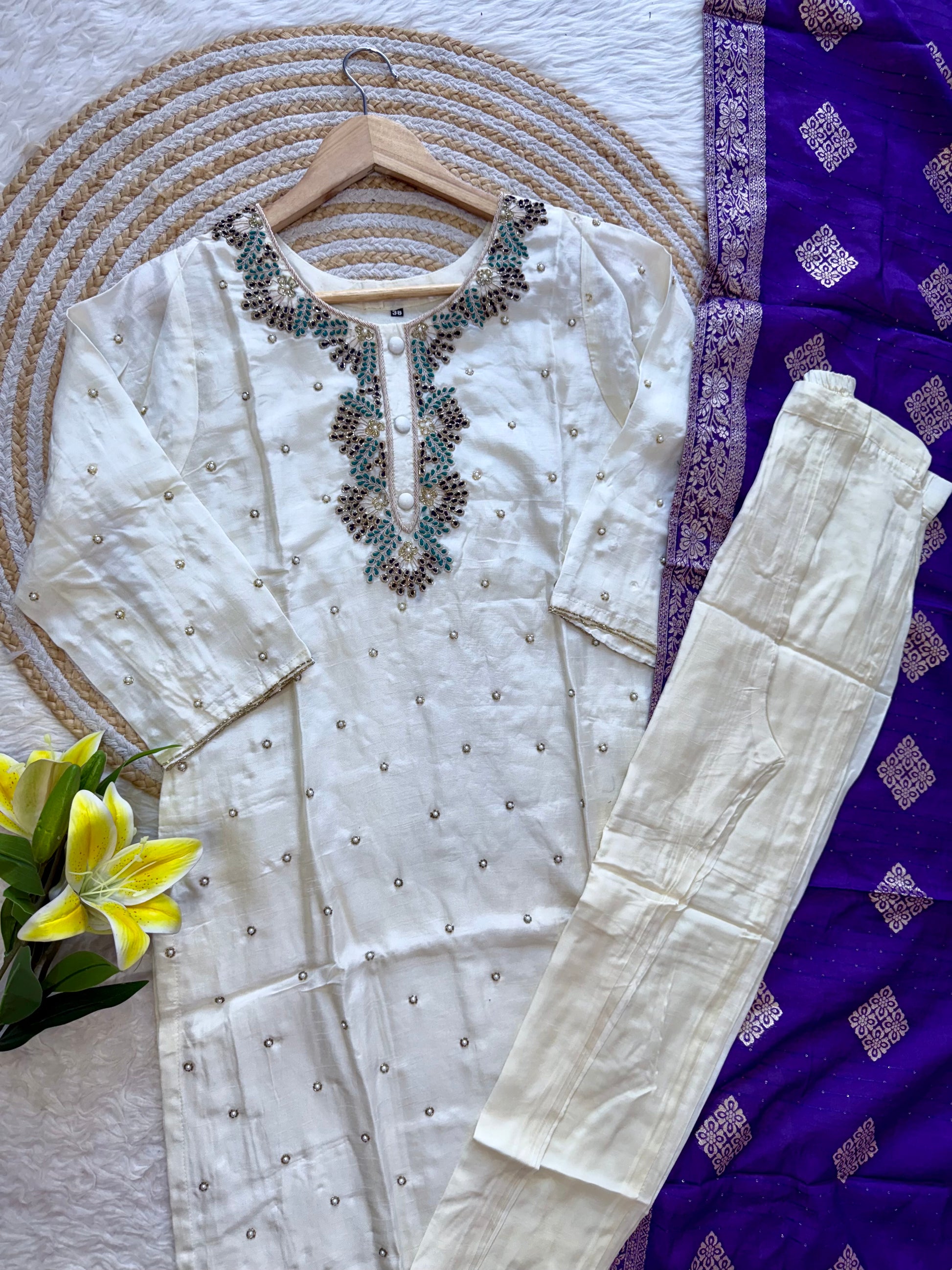 “SINZO” Party wear dola silk handcrafted kurti set