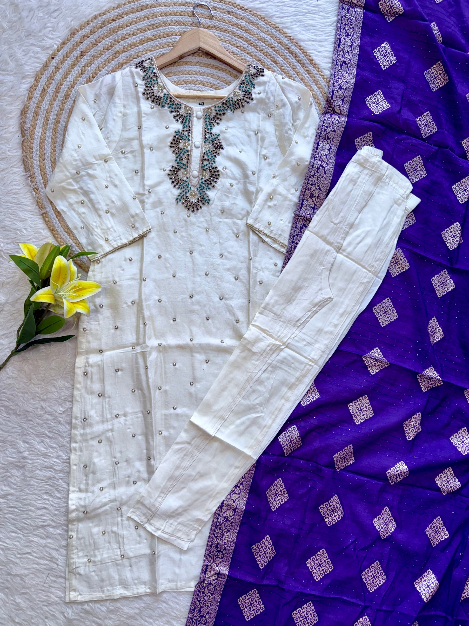 “SINZO” Party wear dola silk handcrafted kurti set