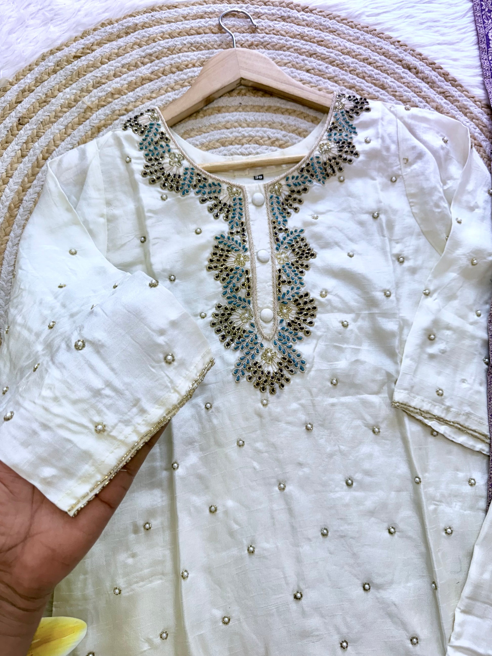 “SINZO” Party wear dola silk handcrafted kurti set
