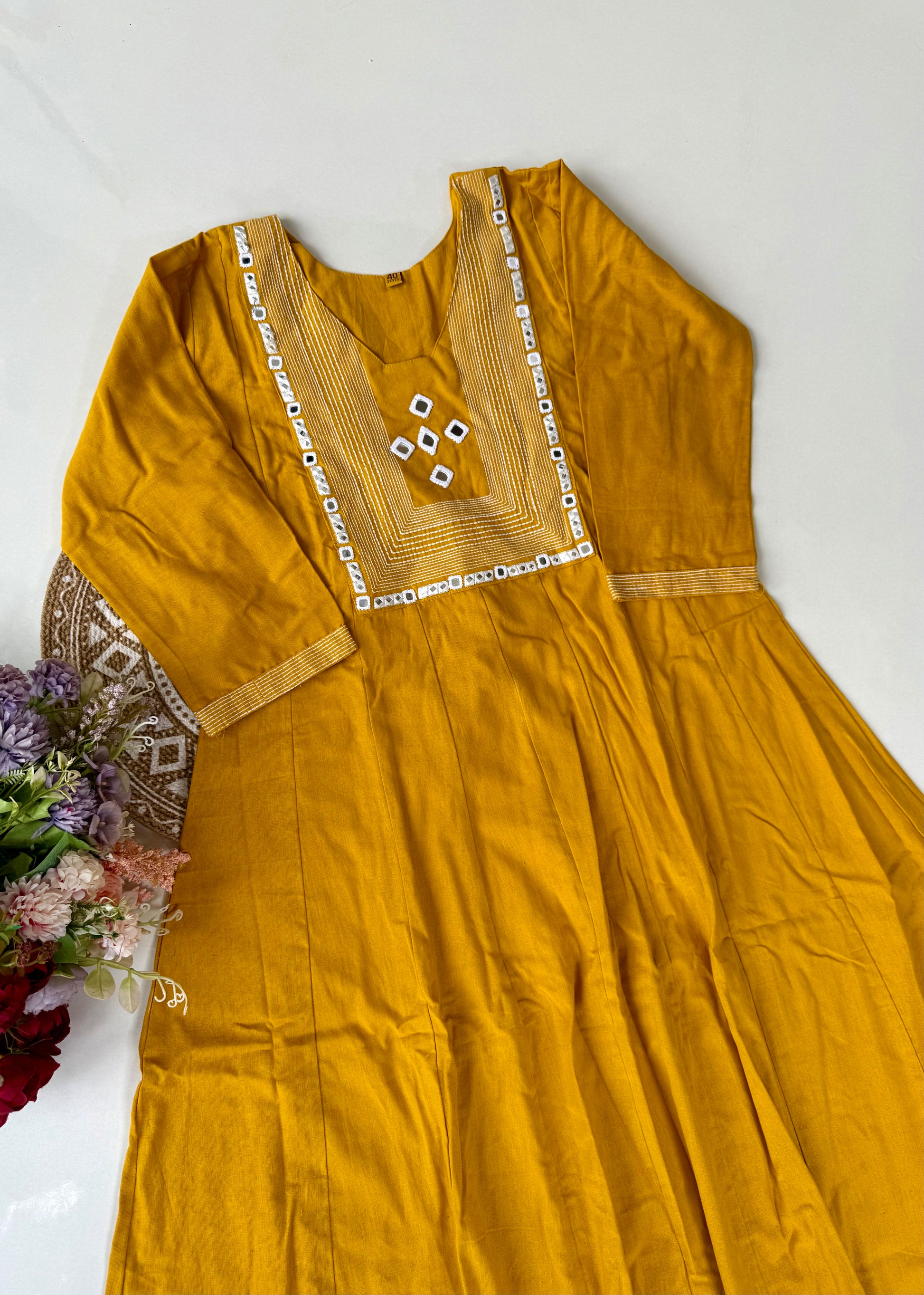 “IRYA" Premium Mirror work cotton Anarkali kurta set