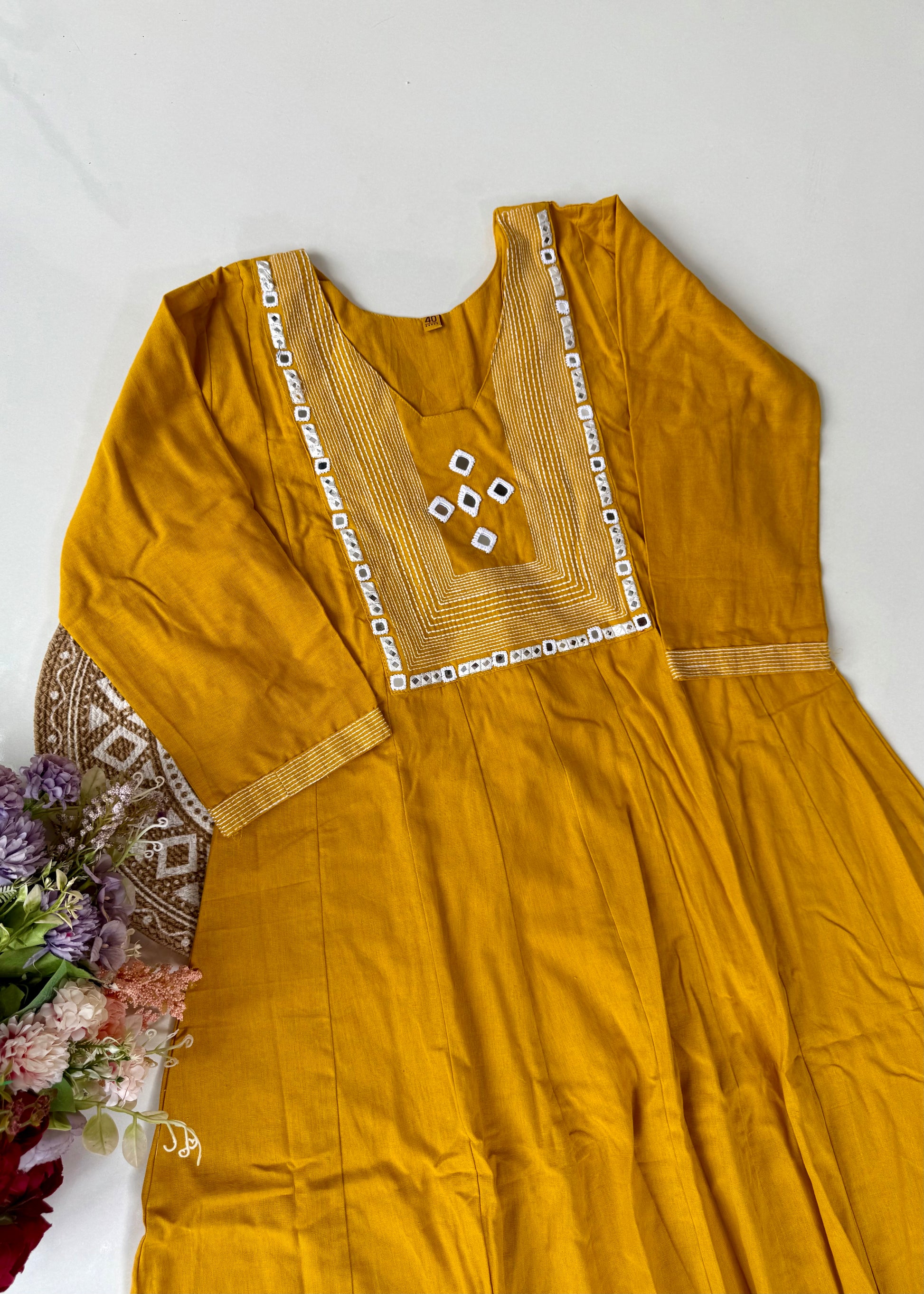 “IRYA" Premium Mirror work cotton Anarkali kurta set