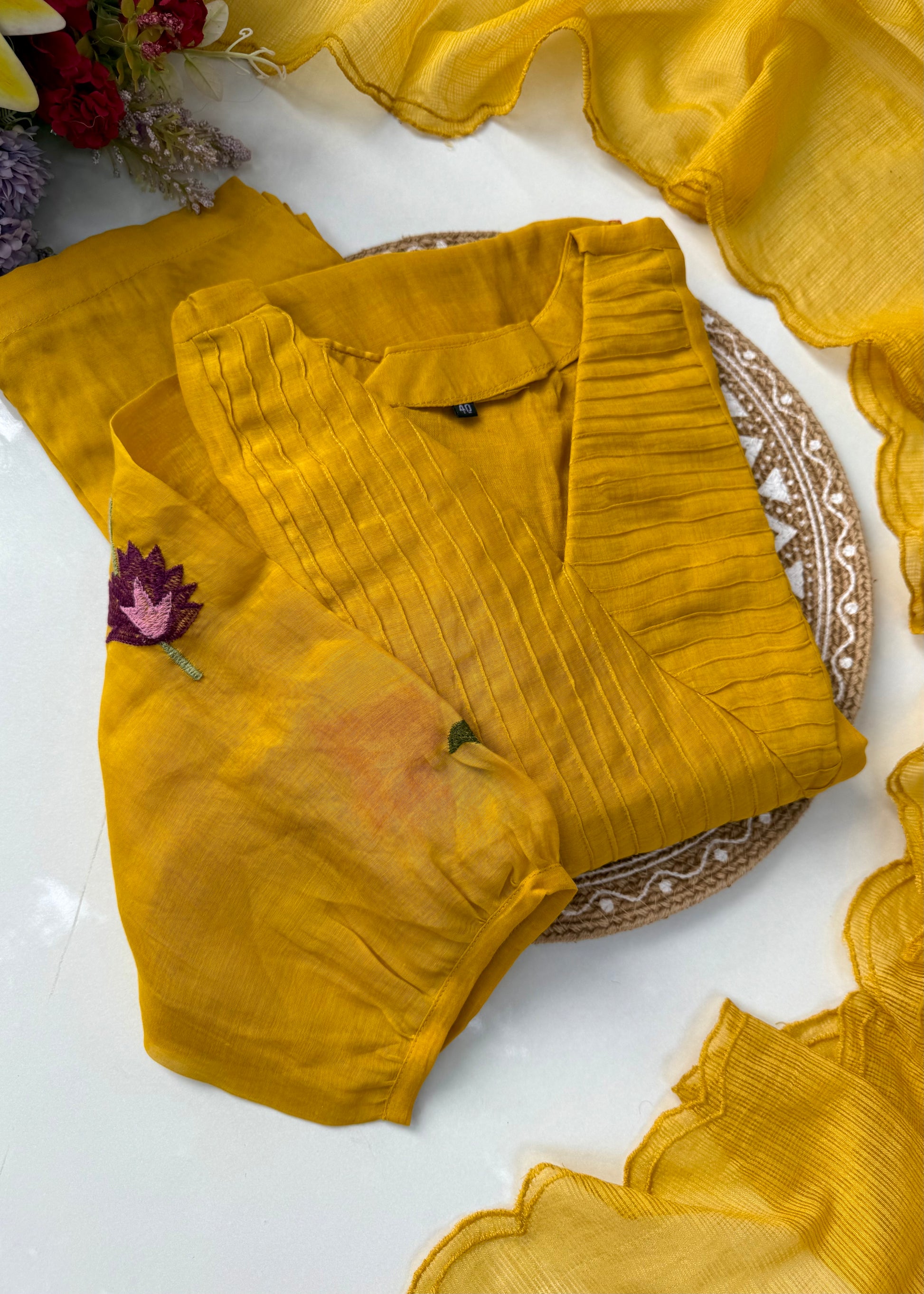 “IFRA” Premium Yellow Mul Chanderi party wear anarkali kurta set