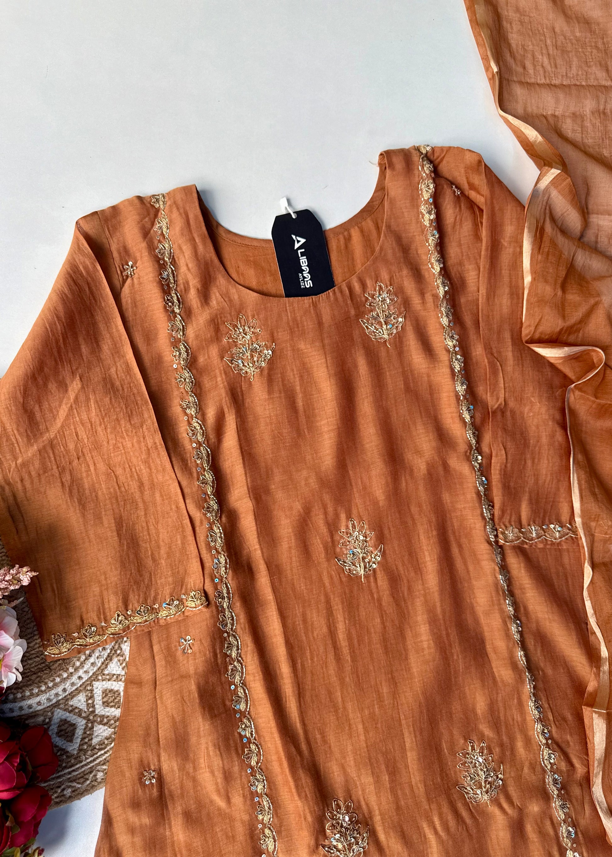 “Ujjwal” Copper Brown Mul Chanderi A Line Suit set 🛍️