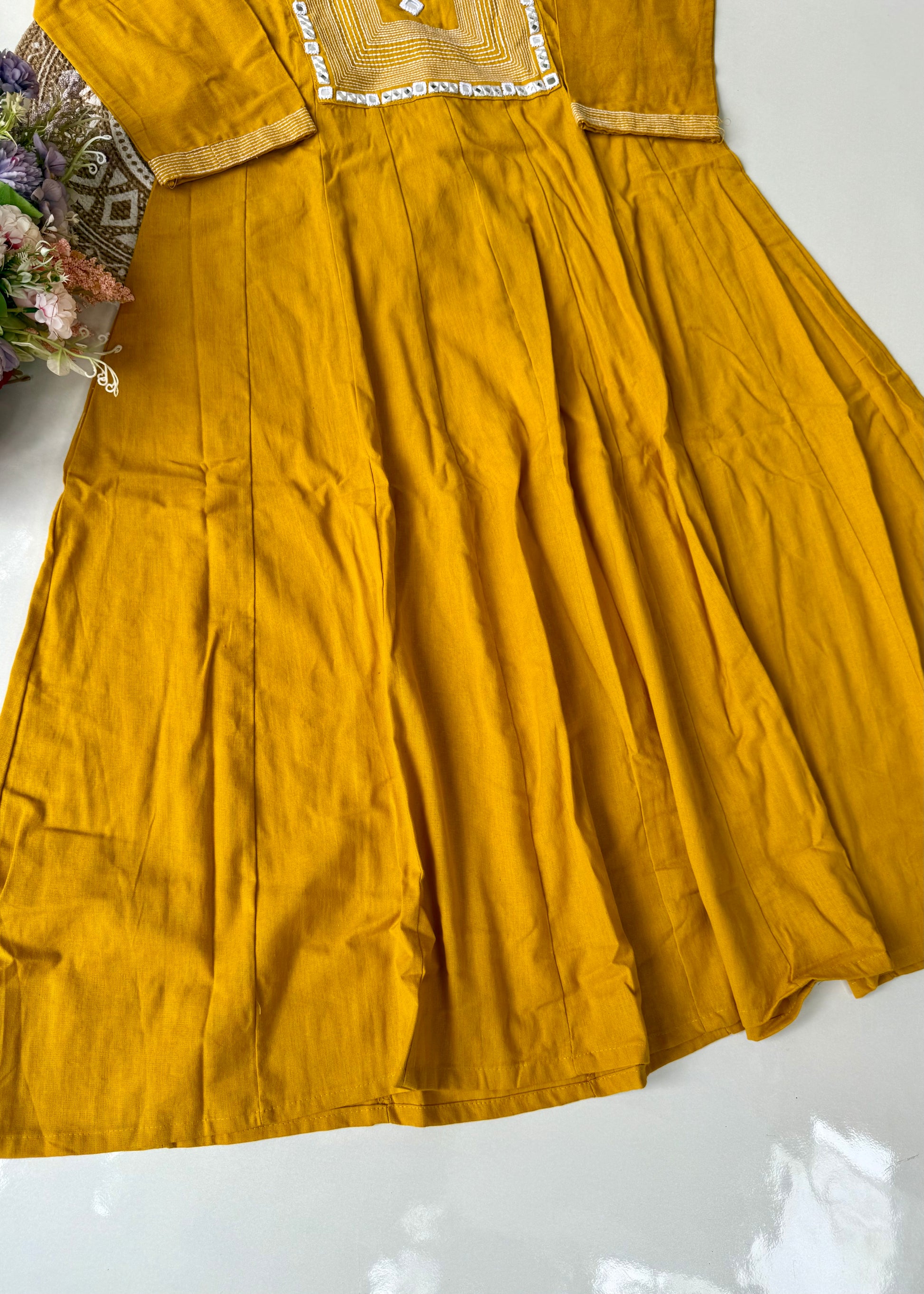 “IRYA" Premium Mirror work cotton Anarkali kurta set