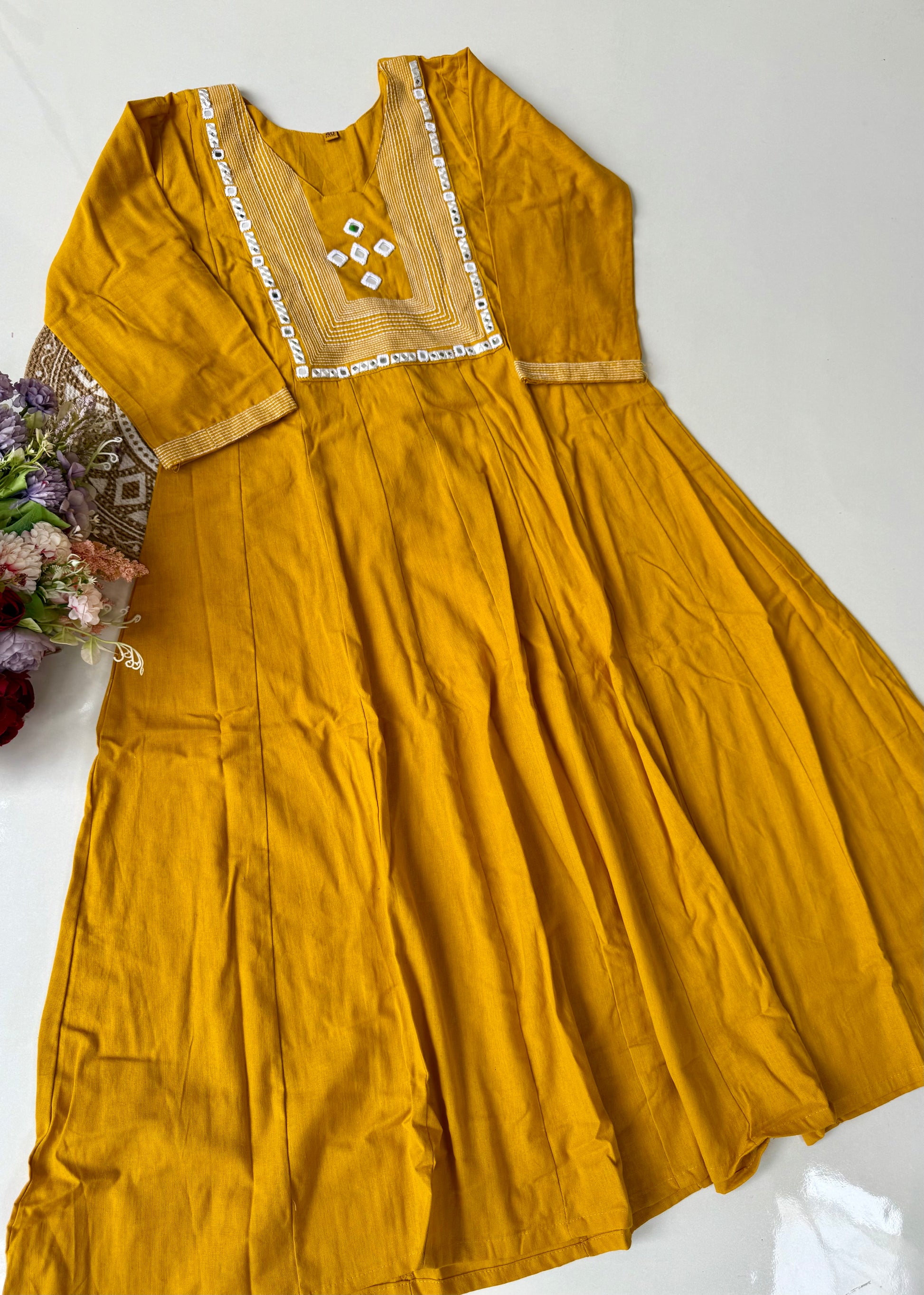 “IRYA" Premium Mirror work cotton Anarkali kurta set