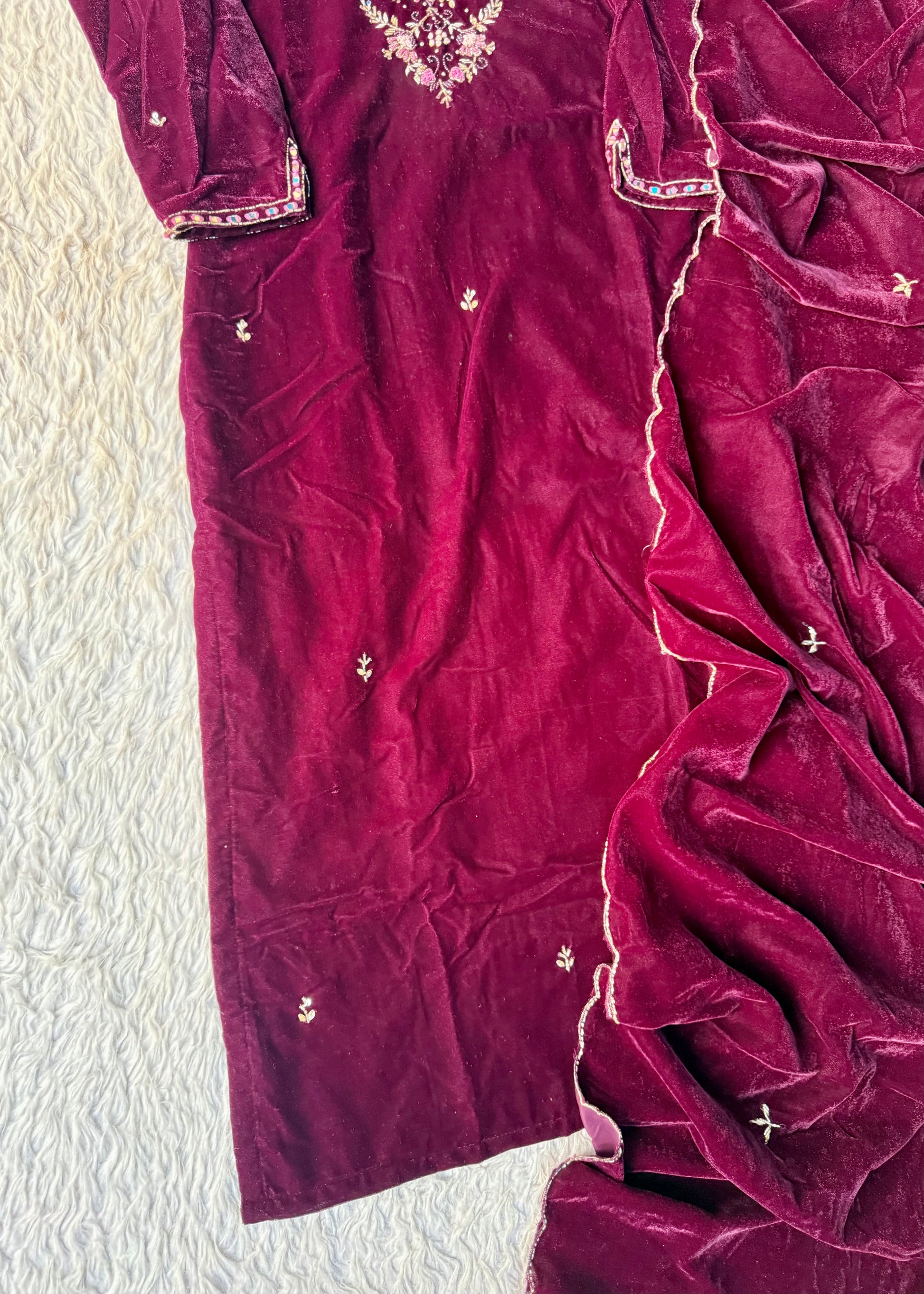 “Jivika” Maroon heavy velvet handwork suit set