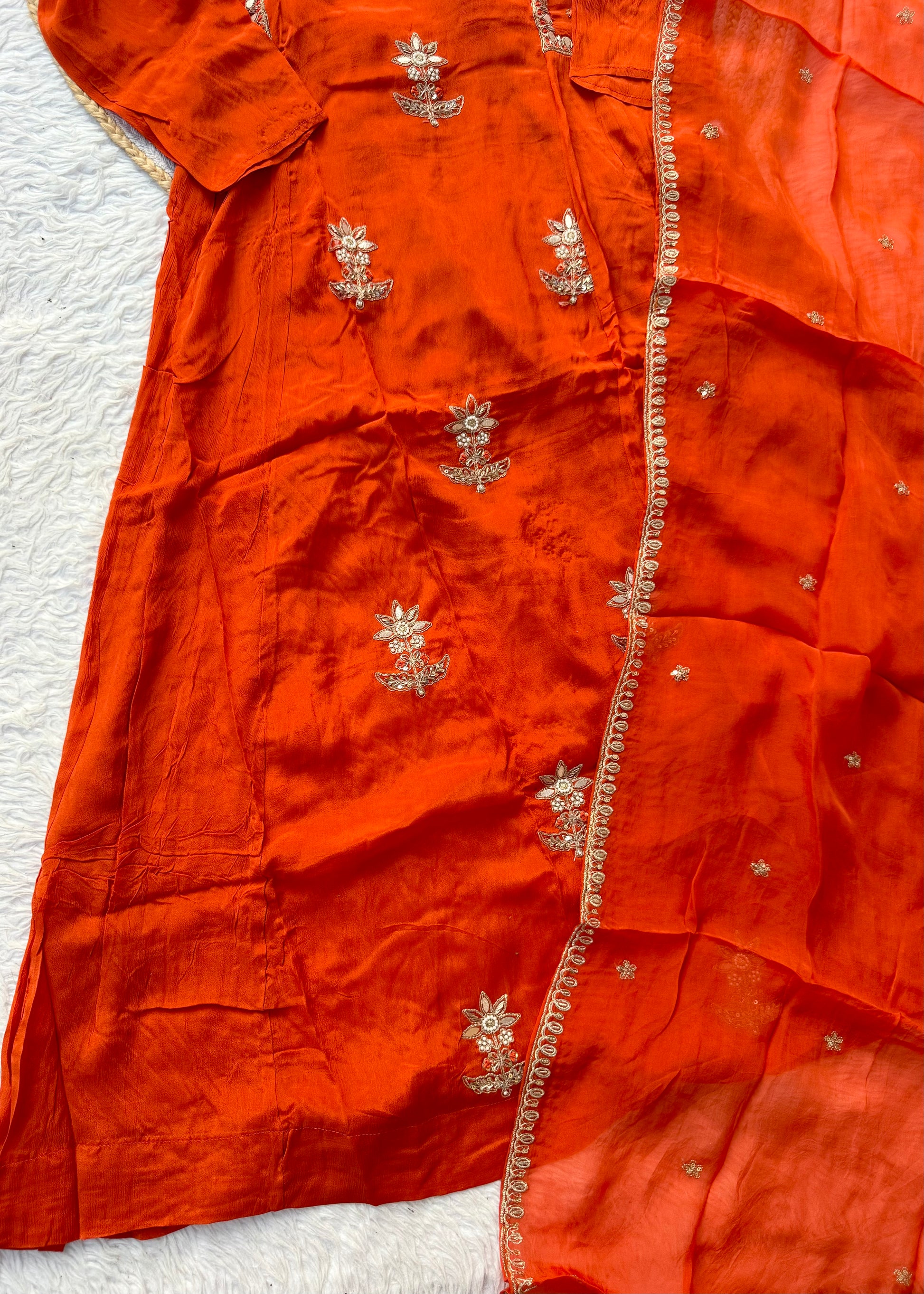 “BARKHA” Premium Chinnon heavy handwork A line Anarkali set