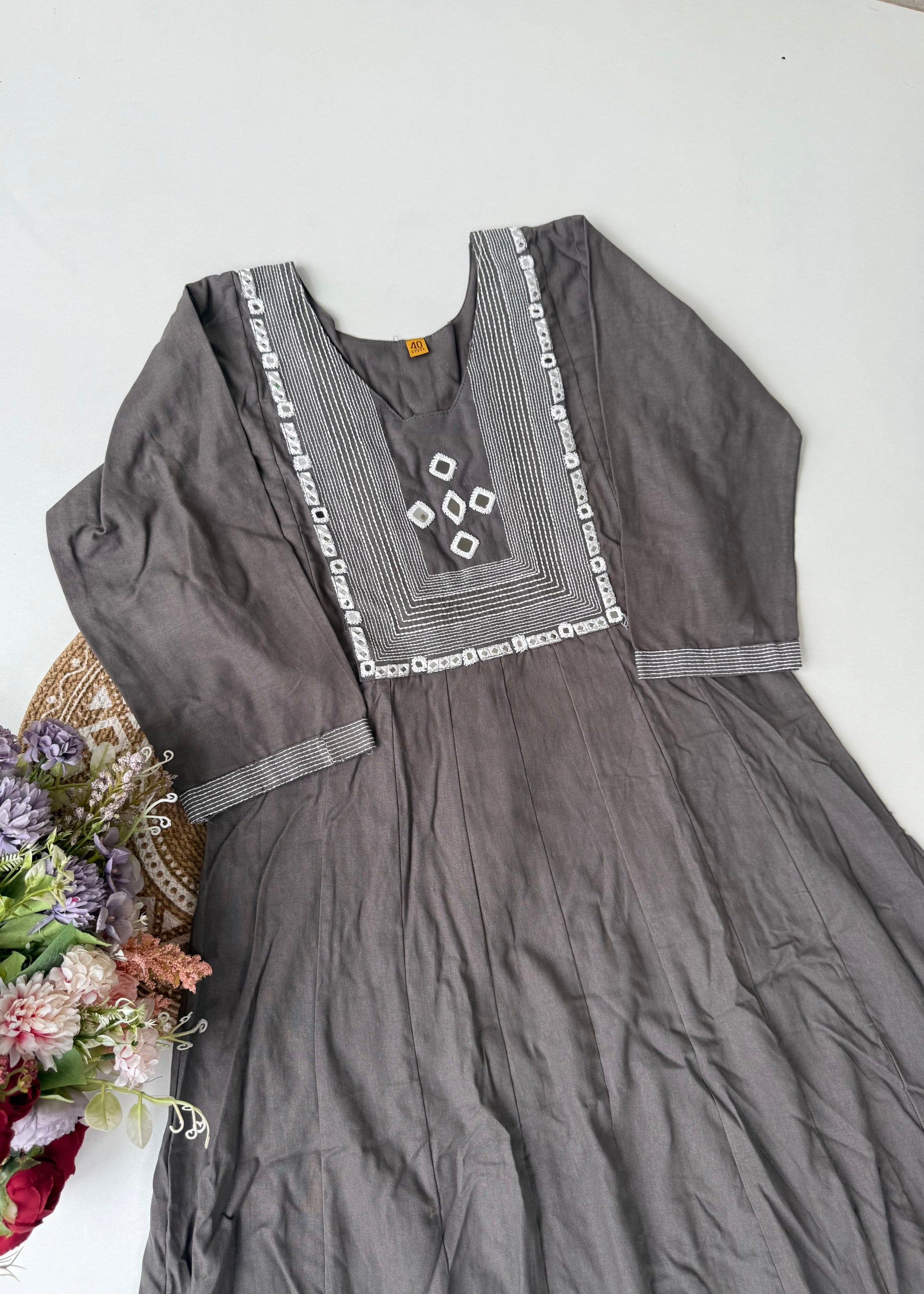 “IRYA" Premium Mirror work cotton Anarkali kurta set