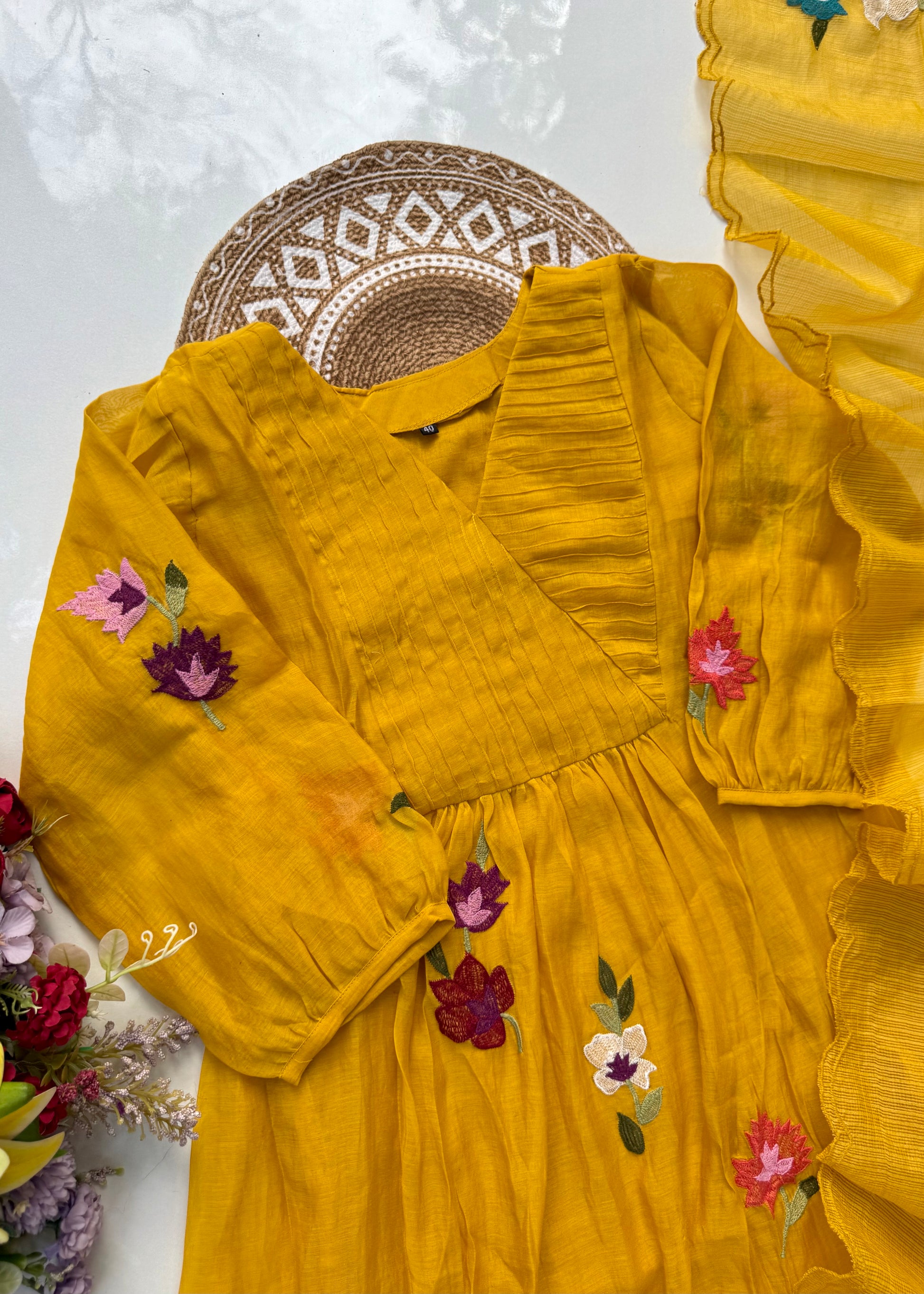 “IFRA” Premium Yellow Mul Chanderi party wear anarkali kurta set