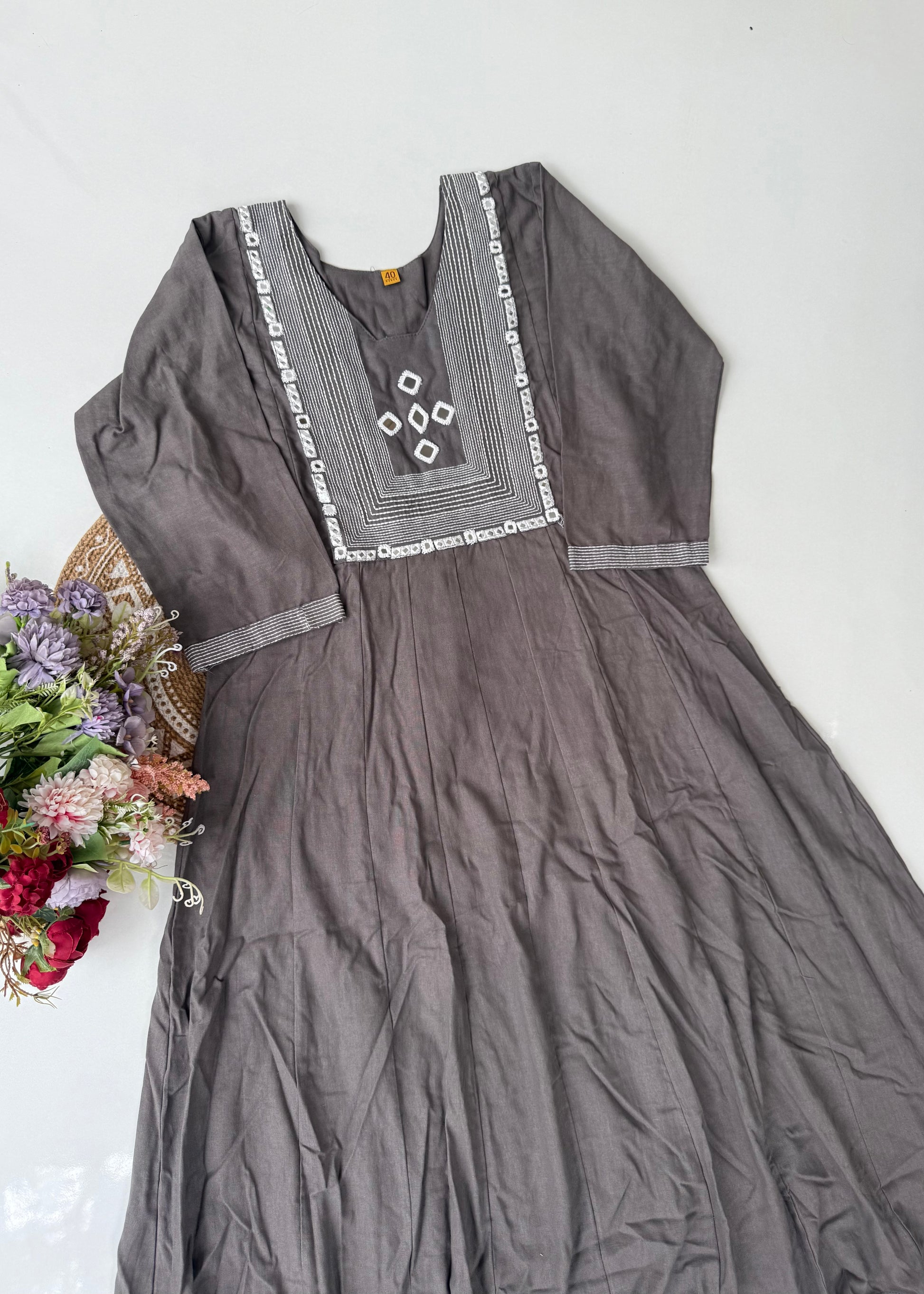 “IRYA" Premium Mirror work cotton Anarkali kurta set