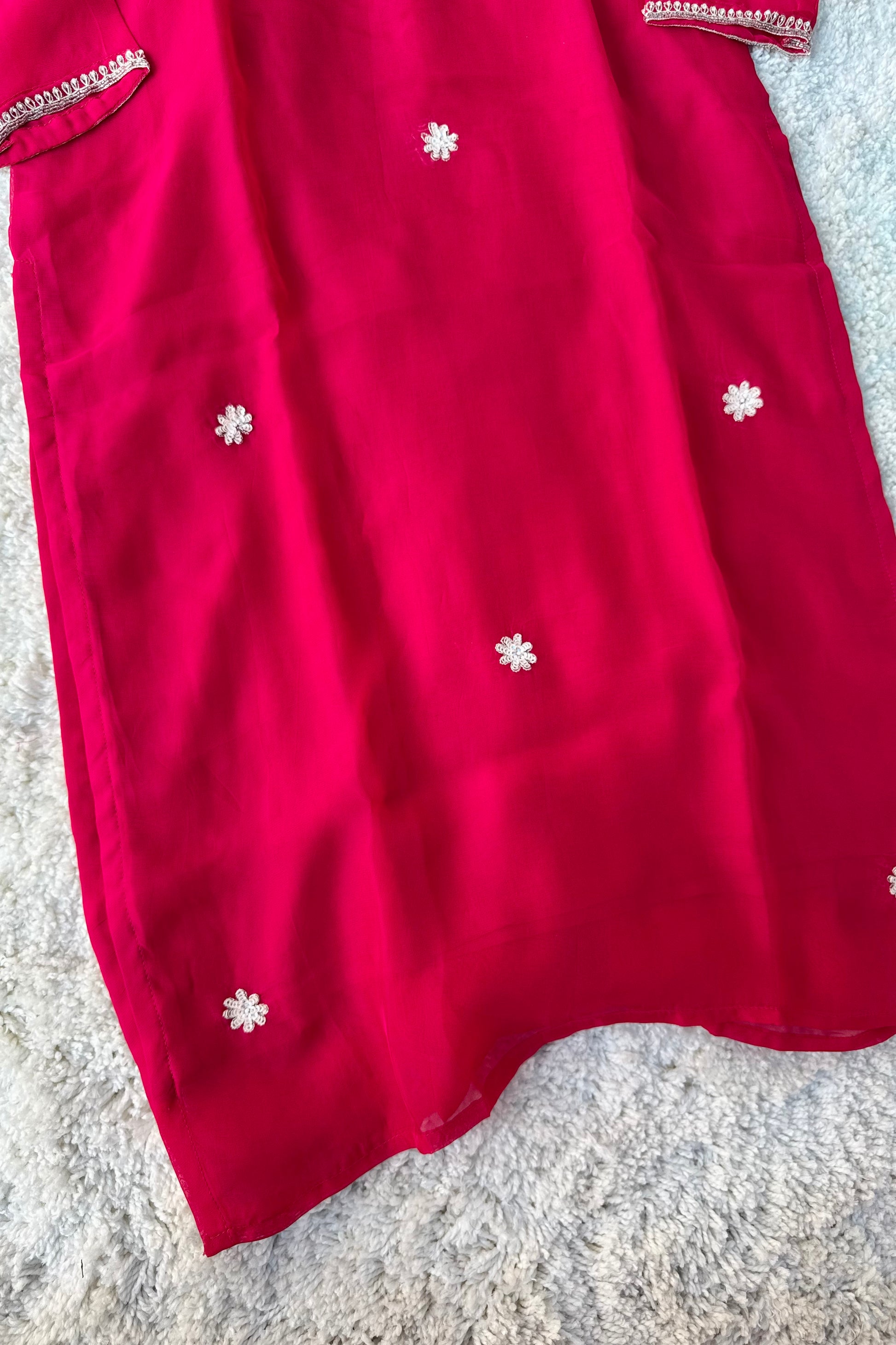 “Farah” party wear pink chinnon suit