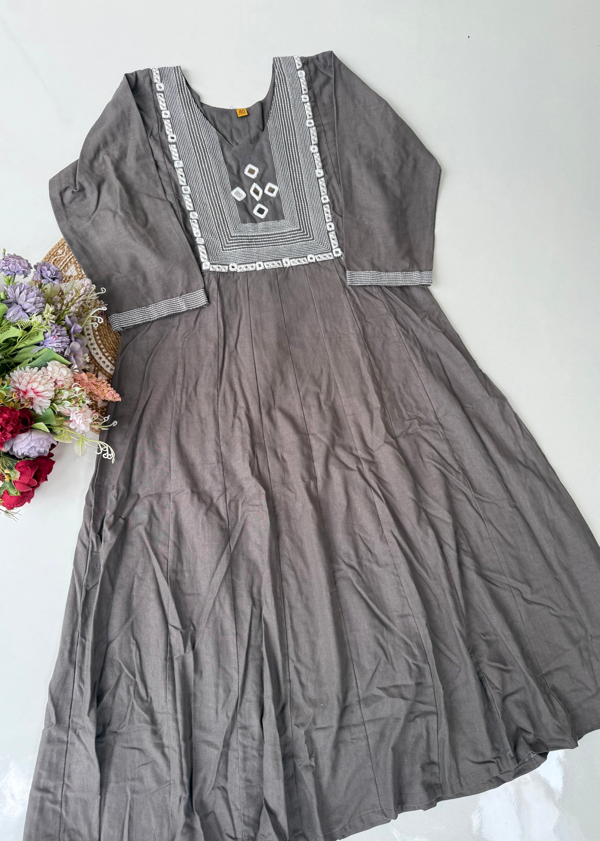 “IRYA" Premium Mirror work cotton Anarkali kurta set