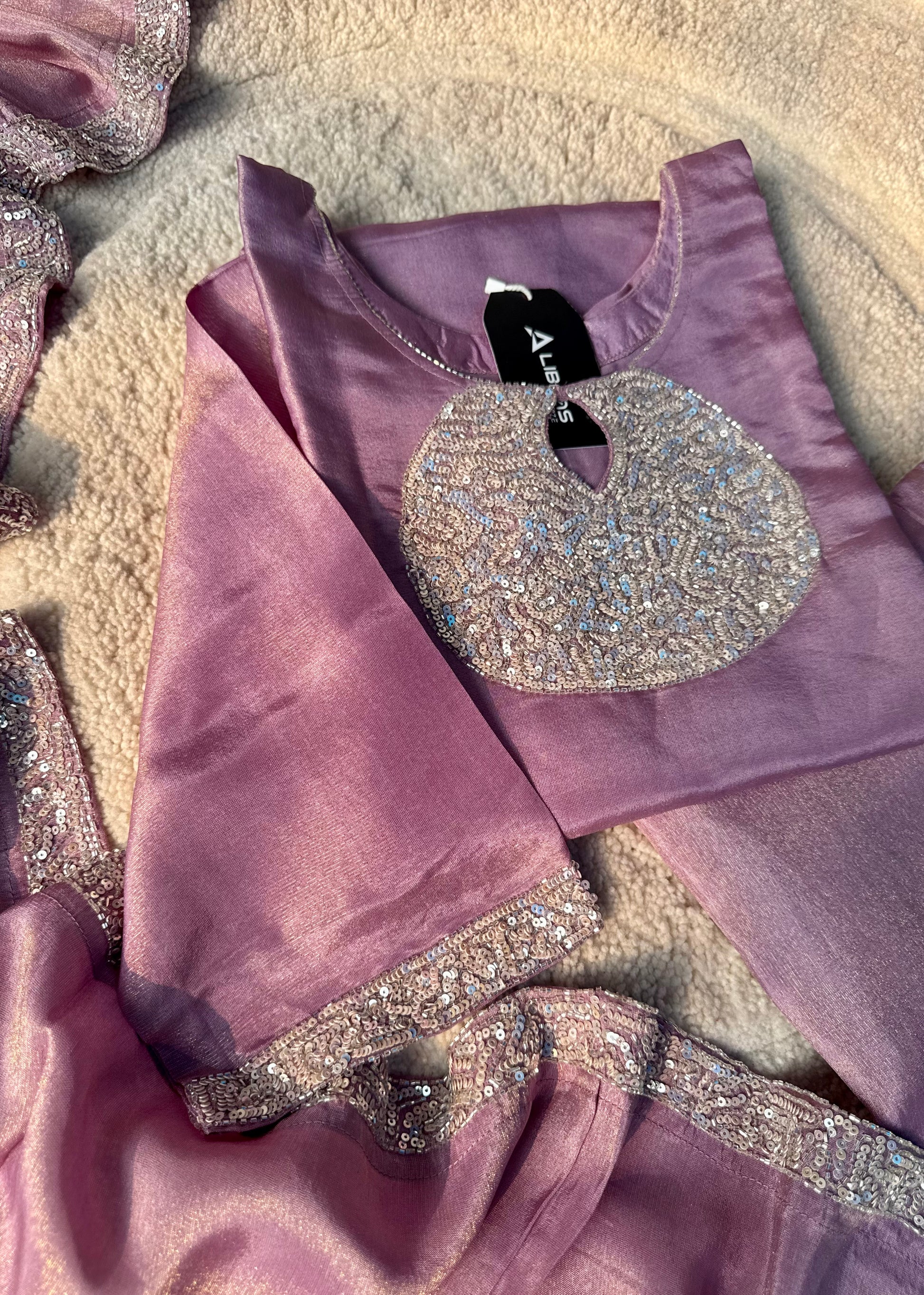 “SHINE” Beautiful Lavender with gold tone shimmer tissue kurta set