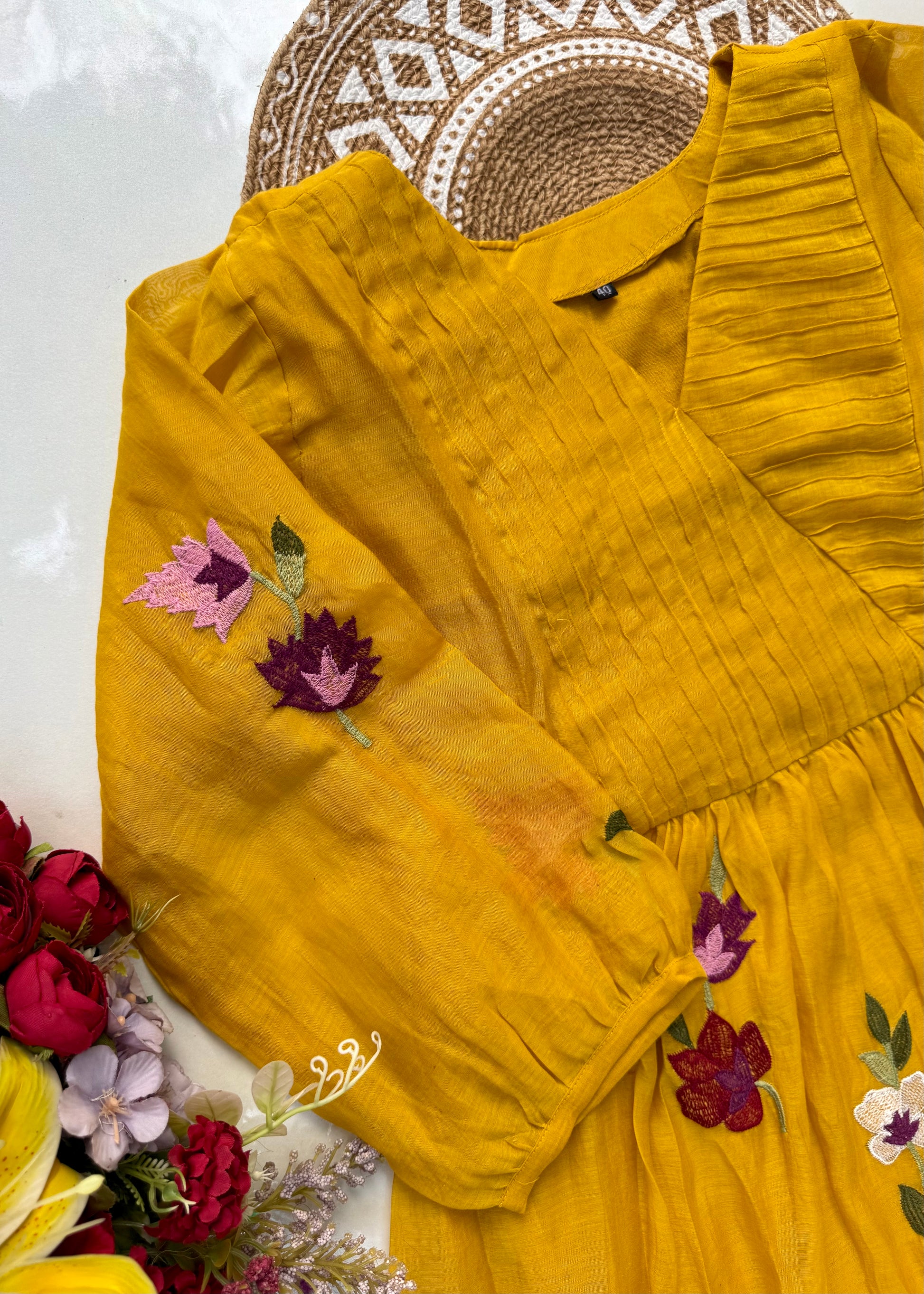 “IFRA” Premium Yellow Mul Chanderi party wear anarkali kurta set