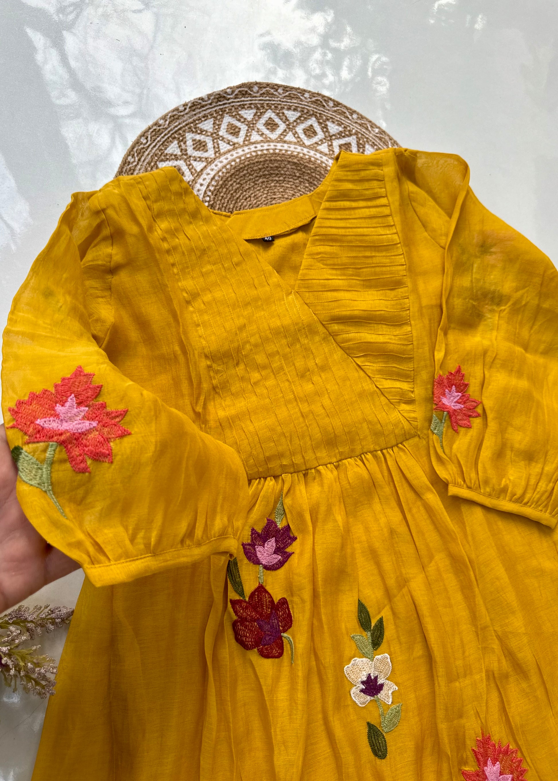 “IFRA” Premium Yellow Mul Chanderi party wear anarkali kurta set