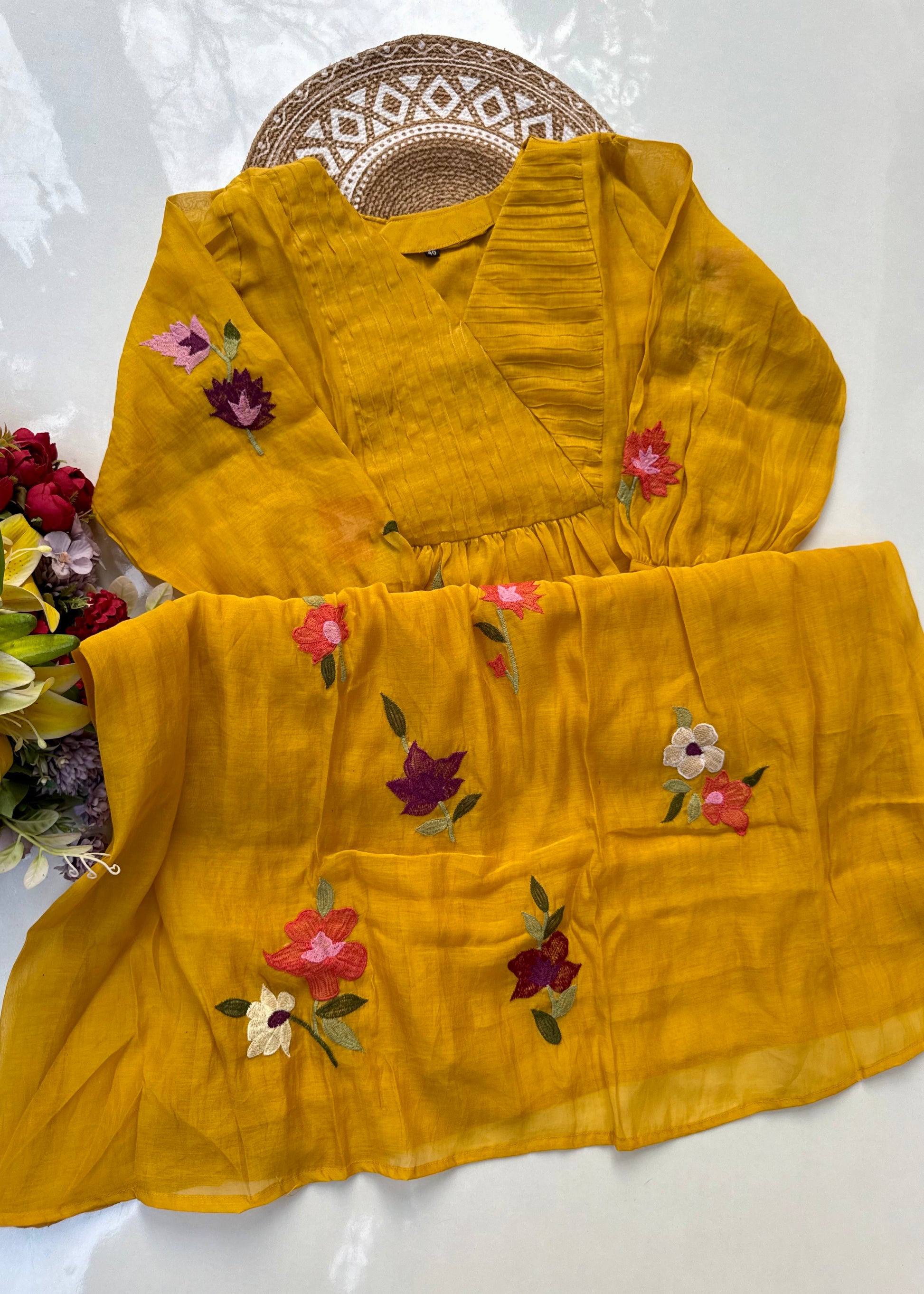 “IFRA” Premium Yellow Mul Chanderi party wear anarkali kurta set
