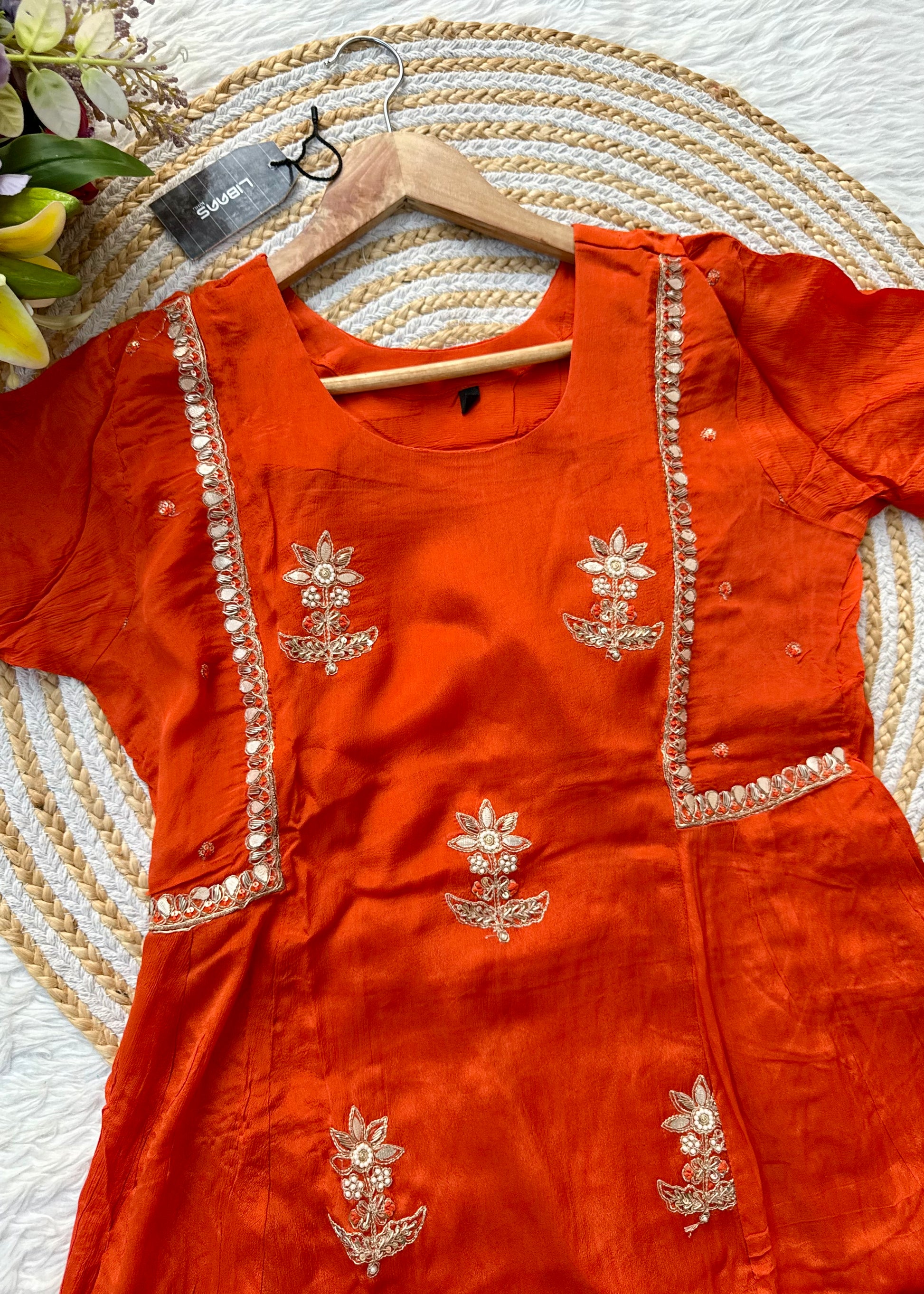 “BARKHA” Premium Chinnon heavy handwork A line Anarkali set