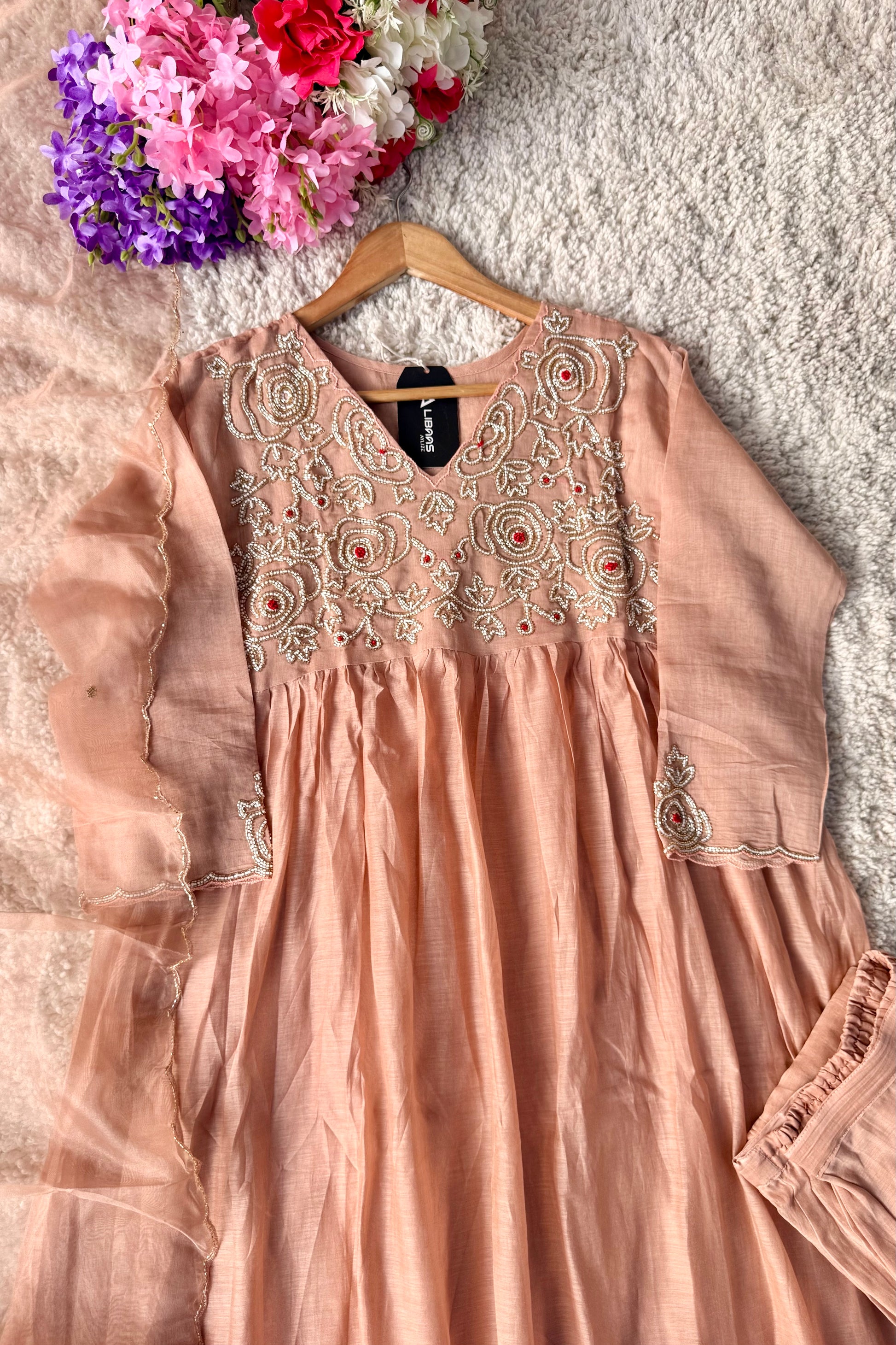 ✨Ay11- Peach Mul Chanderi A Line Kurta set