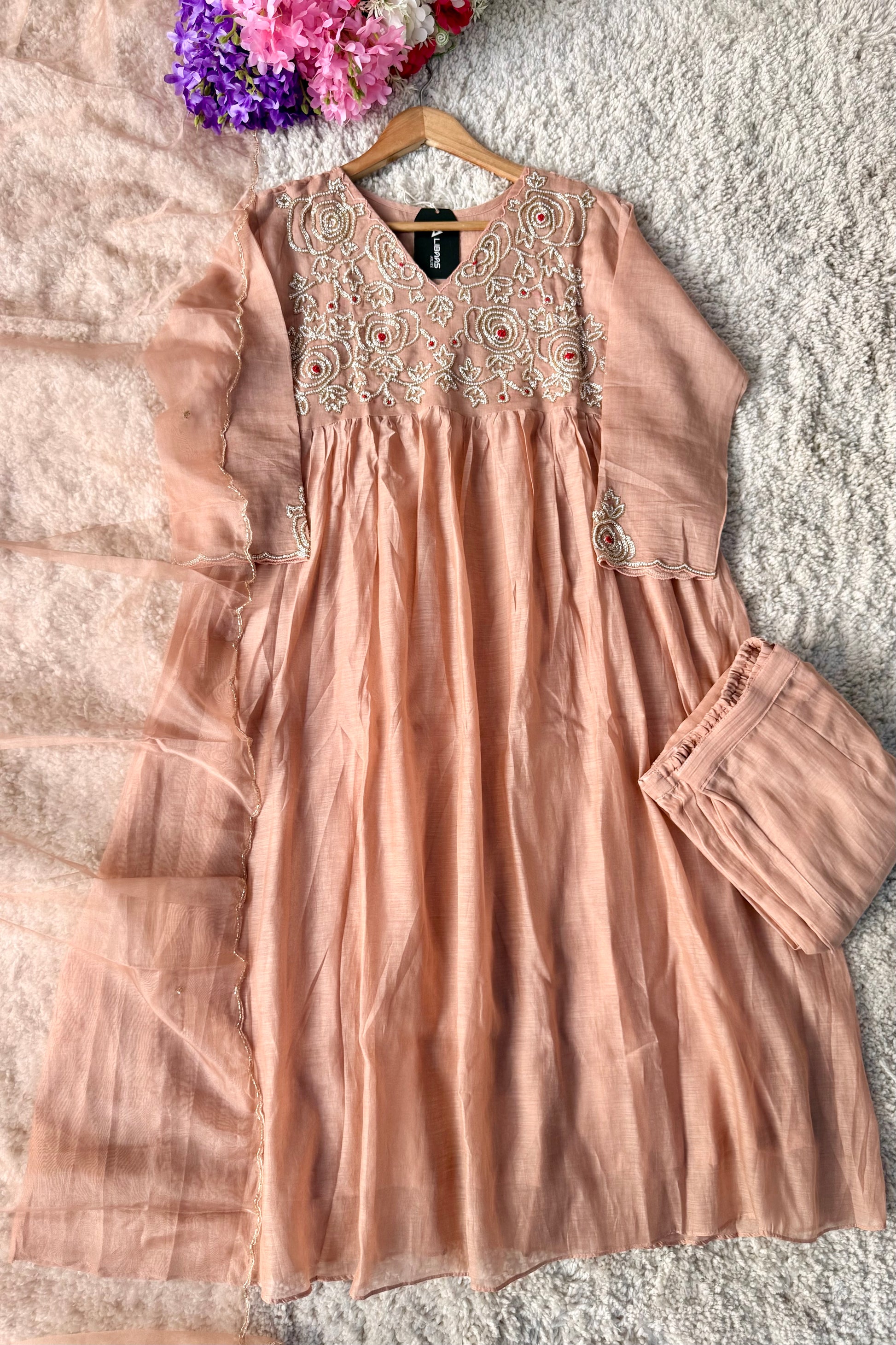 ✨Ay11- Peach Mul Chanderi A Line Kurta set