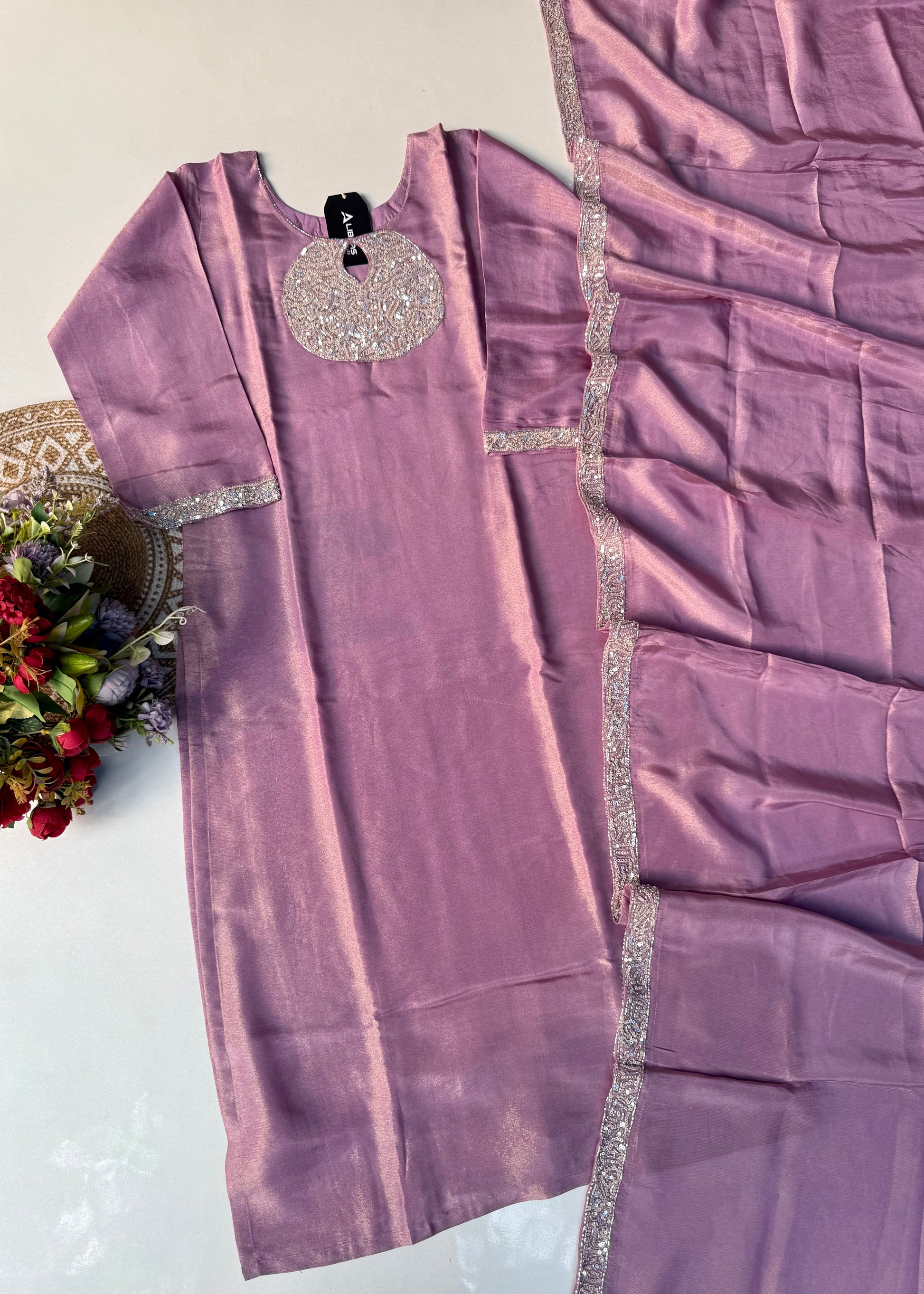 “SHINE” Beautiful Lavender with gold tone shimmer tissue kurta set