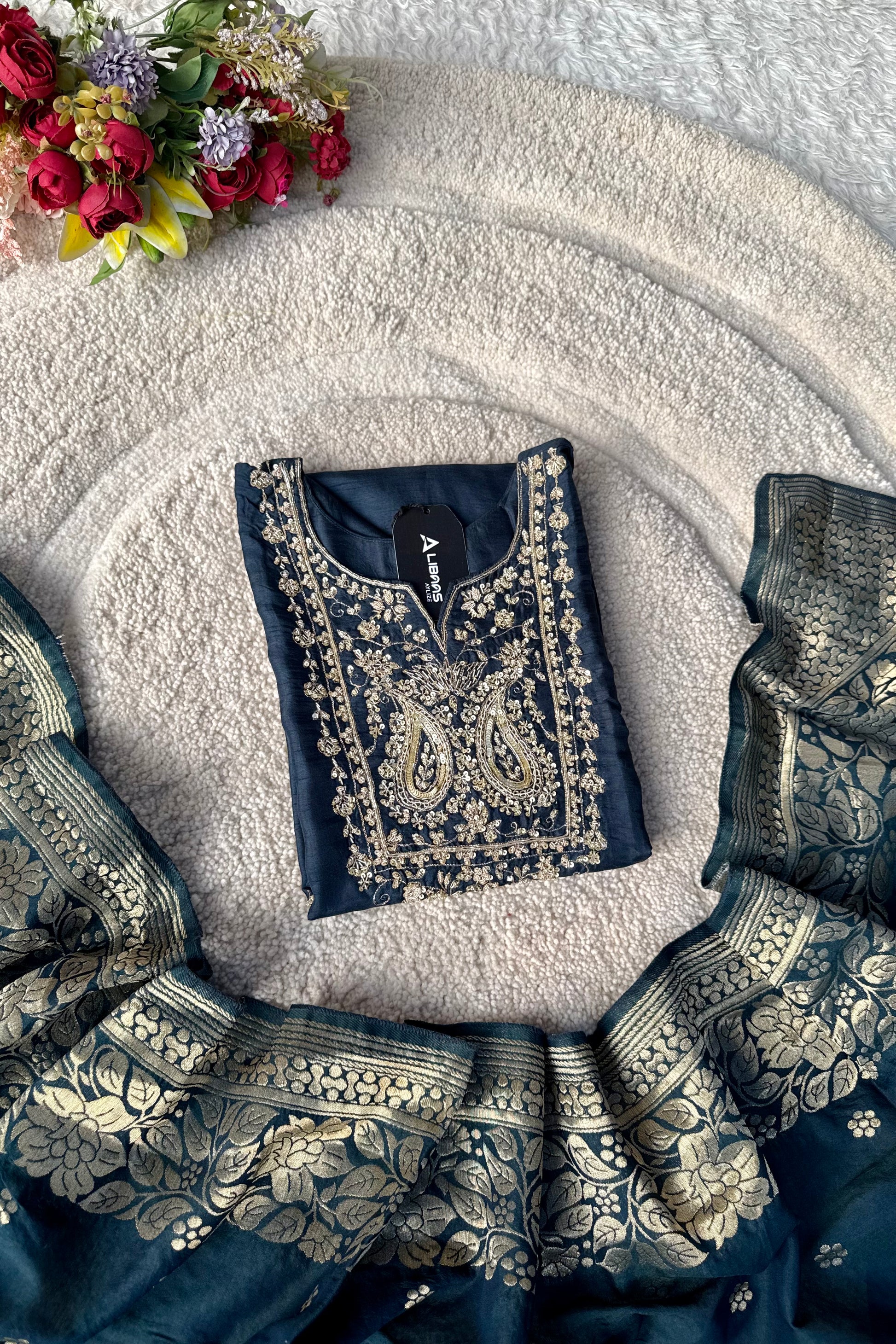 “Fiza” Indian wear dola silk kurti bottom dupatta set