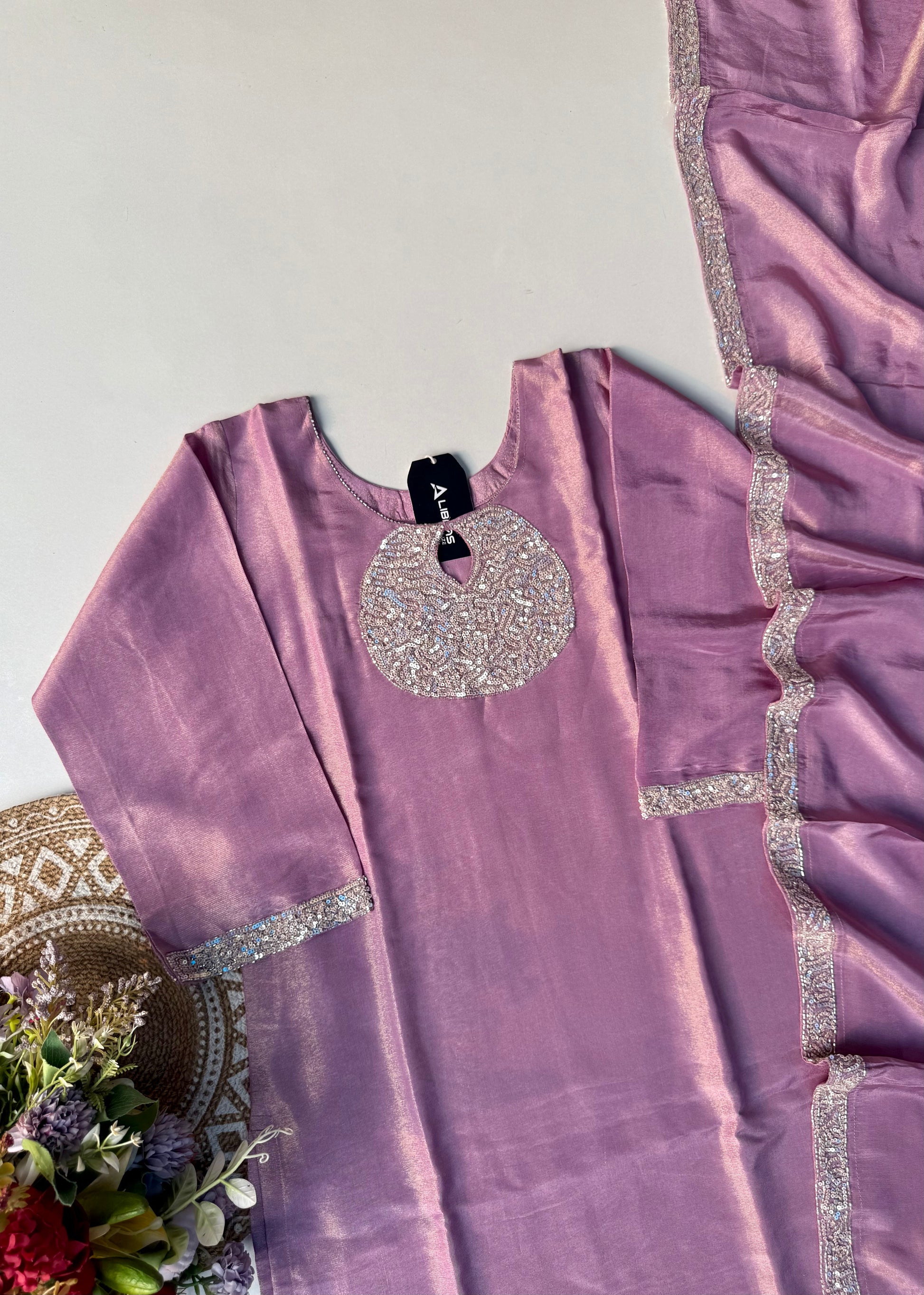 “SHINE” Beautiful Lavender with gold tone shimmer tissue kurta set